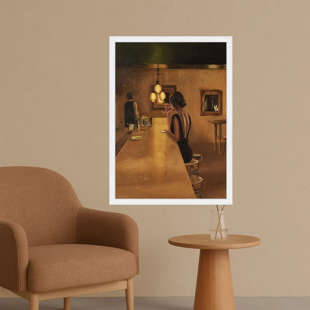 Elegant Woman at Bar Canvas, Vintage Style Wall Art, Retro Cocktail Scene, Moody Interior Canvas, Home Bar Decoration, Ready to Hang,