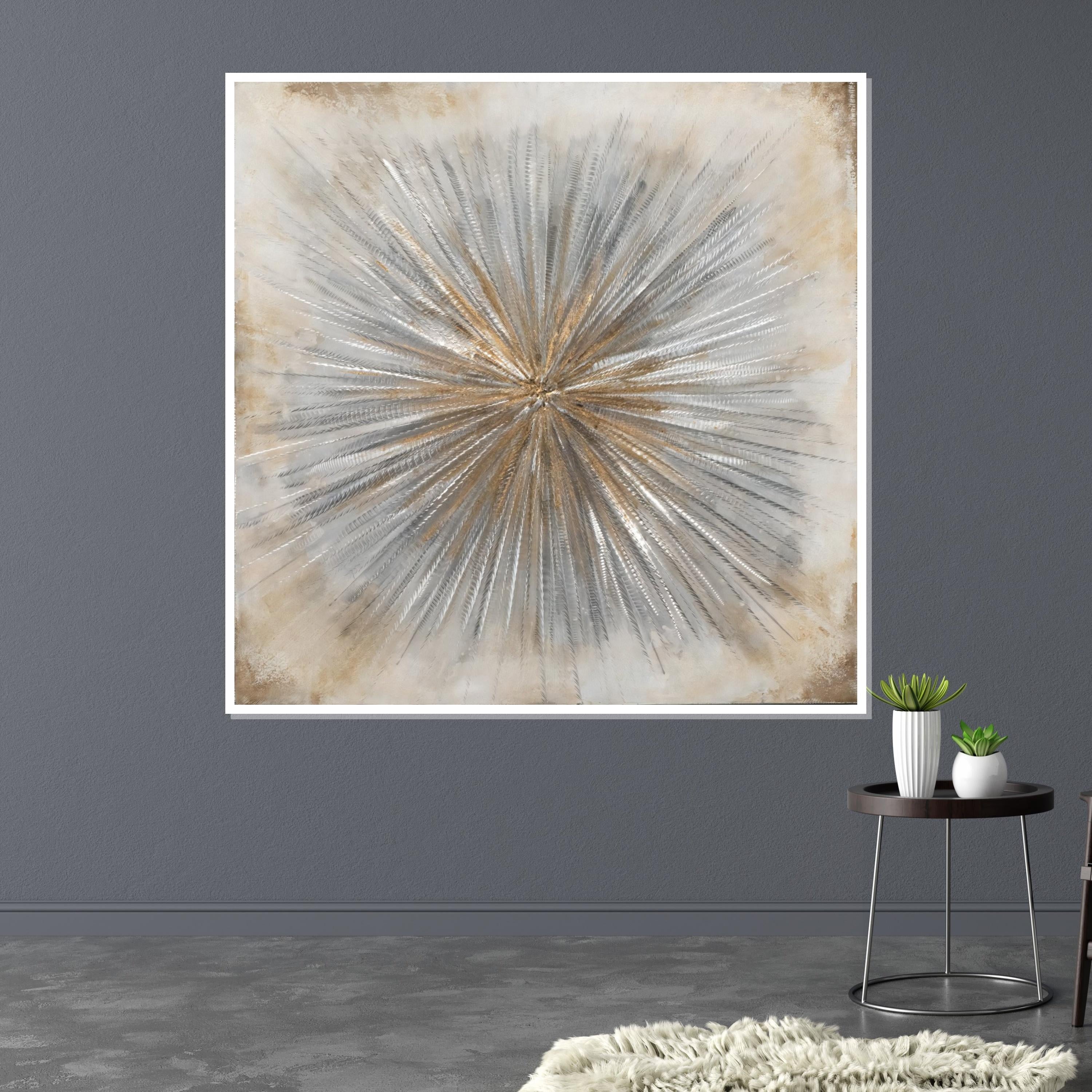 Golden Burst Abstract, Textured Canvas Art, Modern Wall Art, Starburst Canvas Design, Metallic Decor, Ready to Hang, Abstract Art Canvas