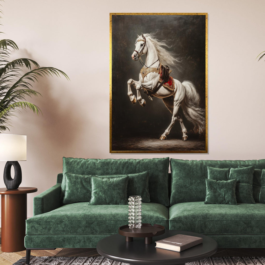 Majestic White Horse Canvas, Regal Horse Wall Art, Equestrian Canvas, Elegant Horse Poster, Wall Art Canvas Design, Ready To Hang Decoration