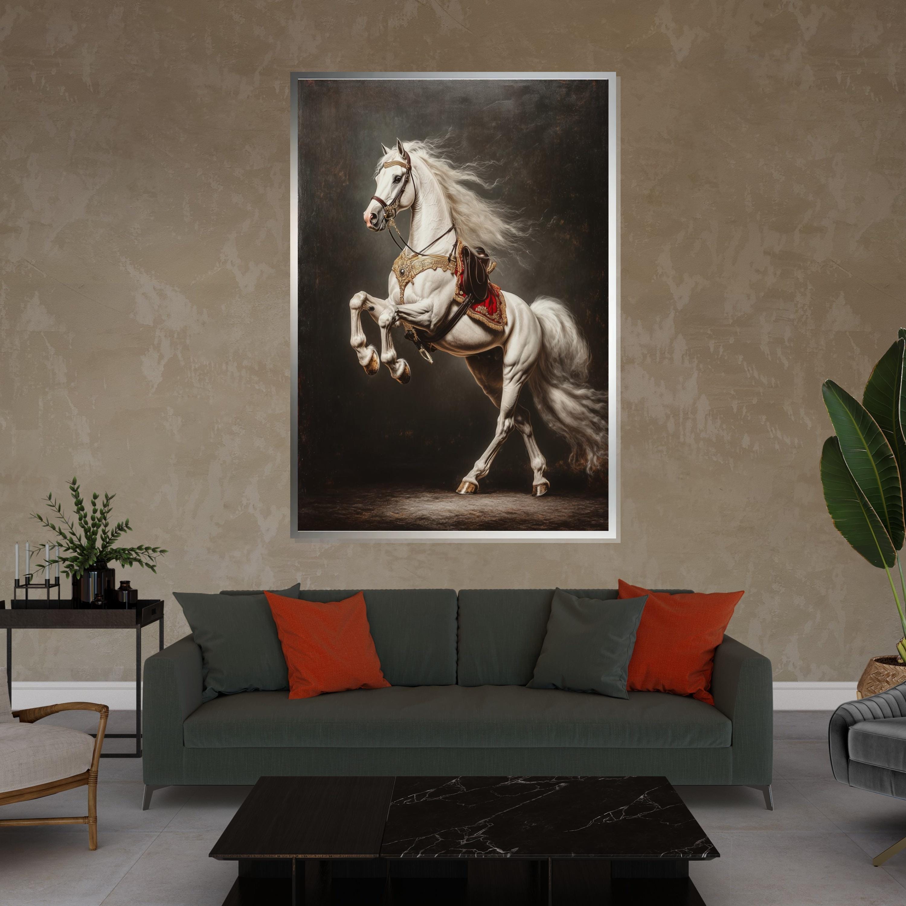 Majestic White Horse Canvas, Regal Horse Wall Art, Equestrian Canvas, Elegant Horse Poster, Wall Art Canvas Design, Ready To Hang Decoration