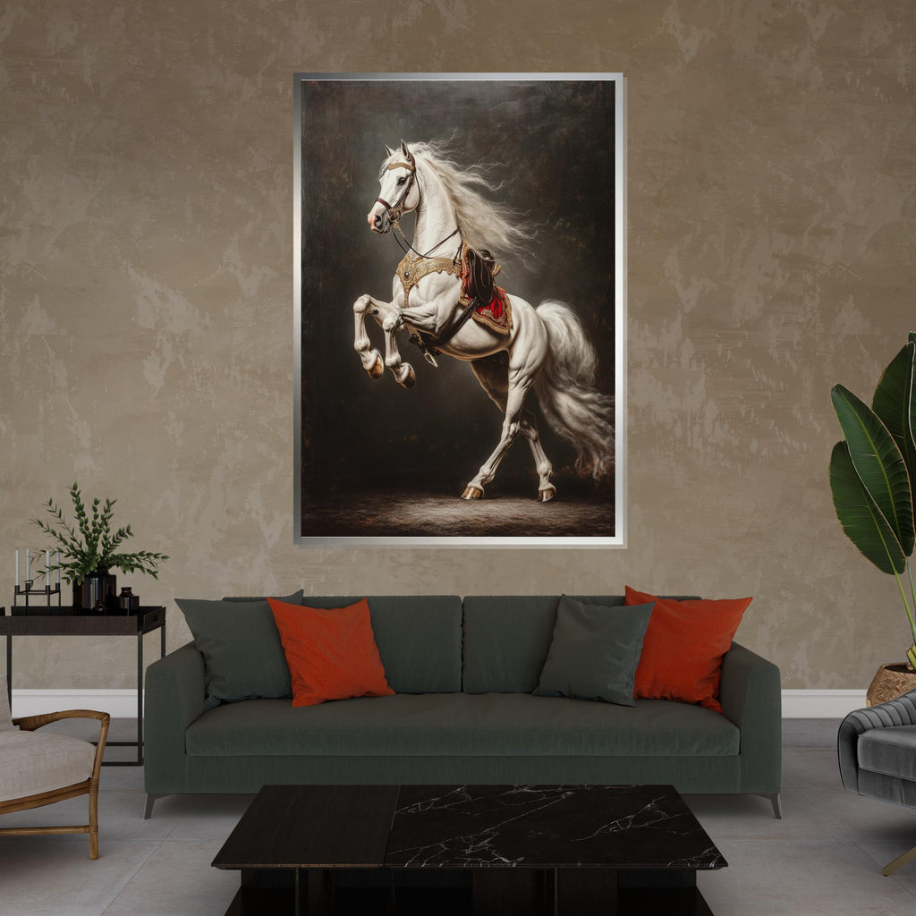 Majestic White Horse Canvas, Regal Horse Wall Art, Equestrian Canvas, Elegant Horse Poster, Wall Art Canvas Design, Ready To Hang Decoration