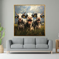 Joyful Cows Canvas, Farm Animal Art, Laughing Cows Painting, Wall Art Canvas Design, Rustic Decor, Ready to Hang Pastoral Scene