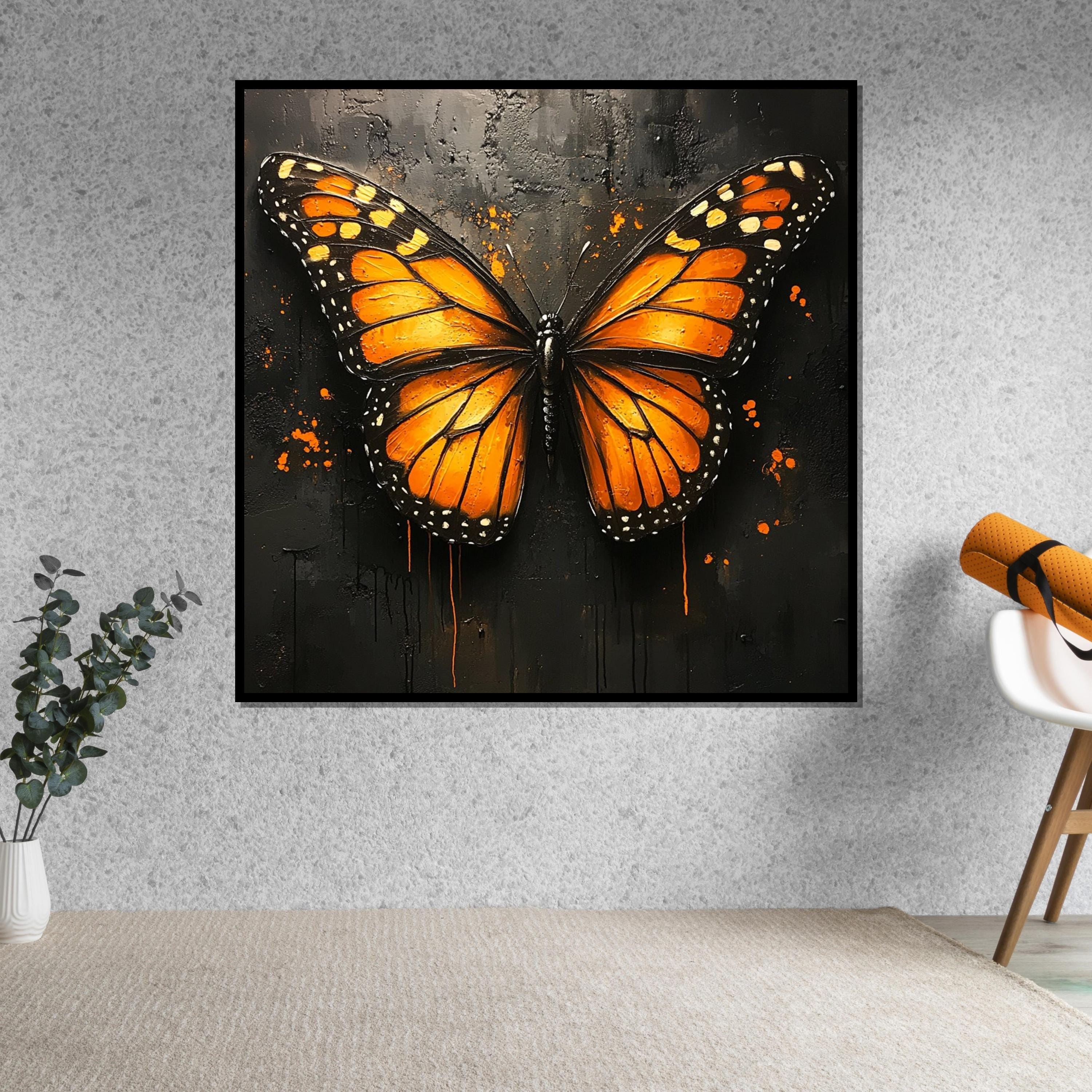 Orange Monarch Butterfly Canvas, Butterfly Wall Art, Monarch Poster, Wall Art Canvas Design, Ready to Hang Decoration
