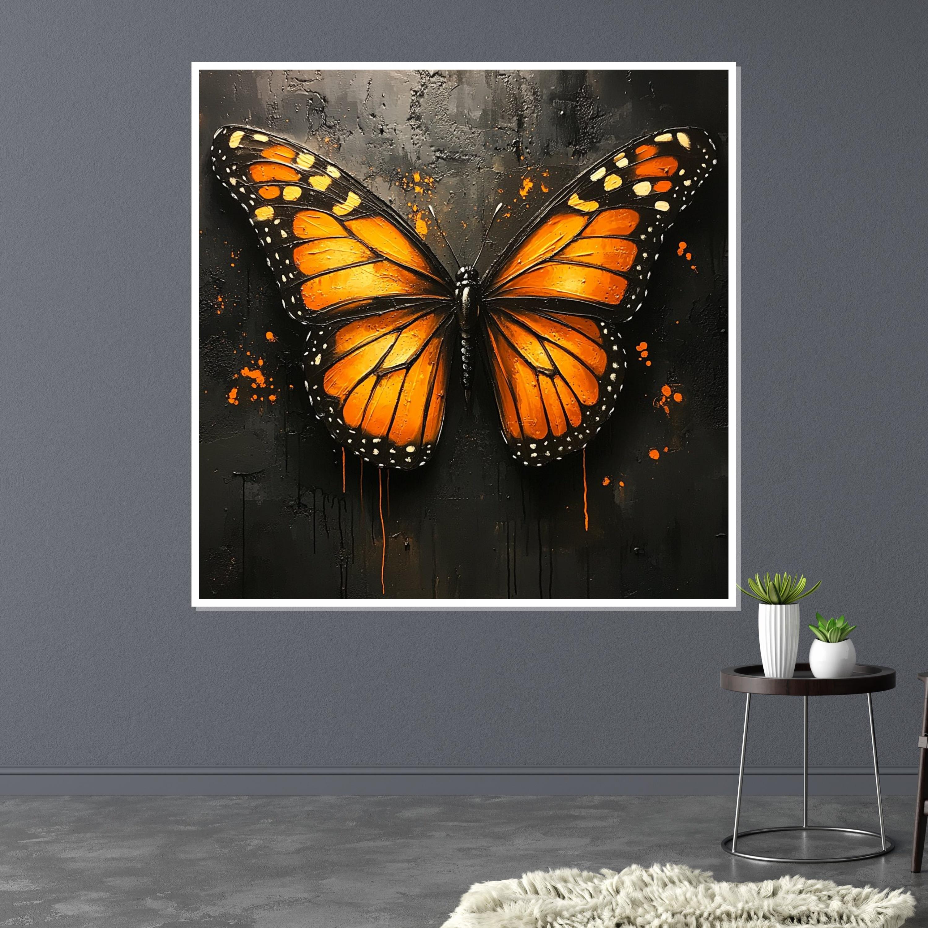 Orange Monarch Butterfly Canvas, Butterfly Wall Art, Monarch Poster, Wall Art Canvas Design, Ready to Hang Decoration