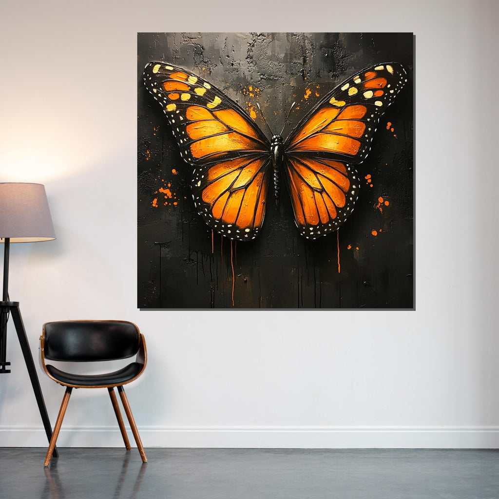 Orange Monarch Butterfly Canvas, Butterfly Wall Art, Monarch Poster, Wall Art Canvas Design, Ready to Hang Decoration