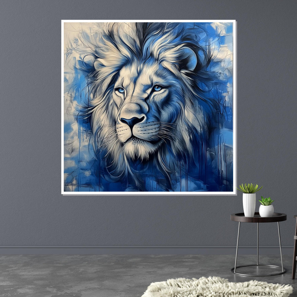 Majestic Blue Lion Canvas, Regal Animal Wall Art, Blue Lion Wall Print, Wildlife Poster, Wall Art Canvas Design, Ready to Hang