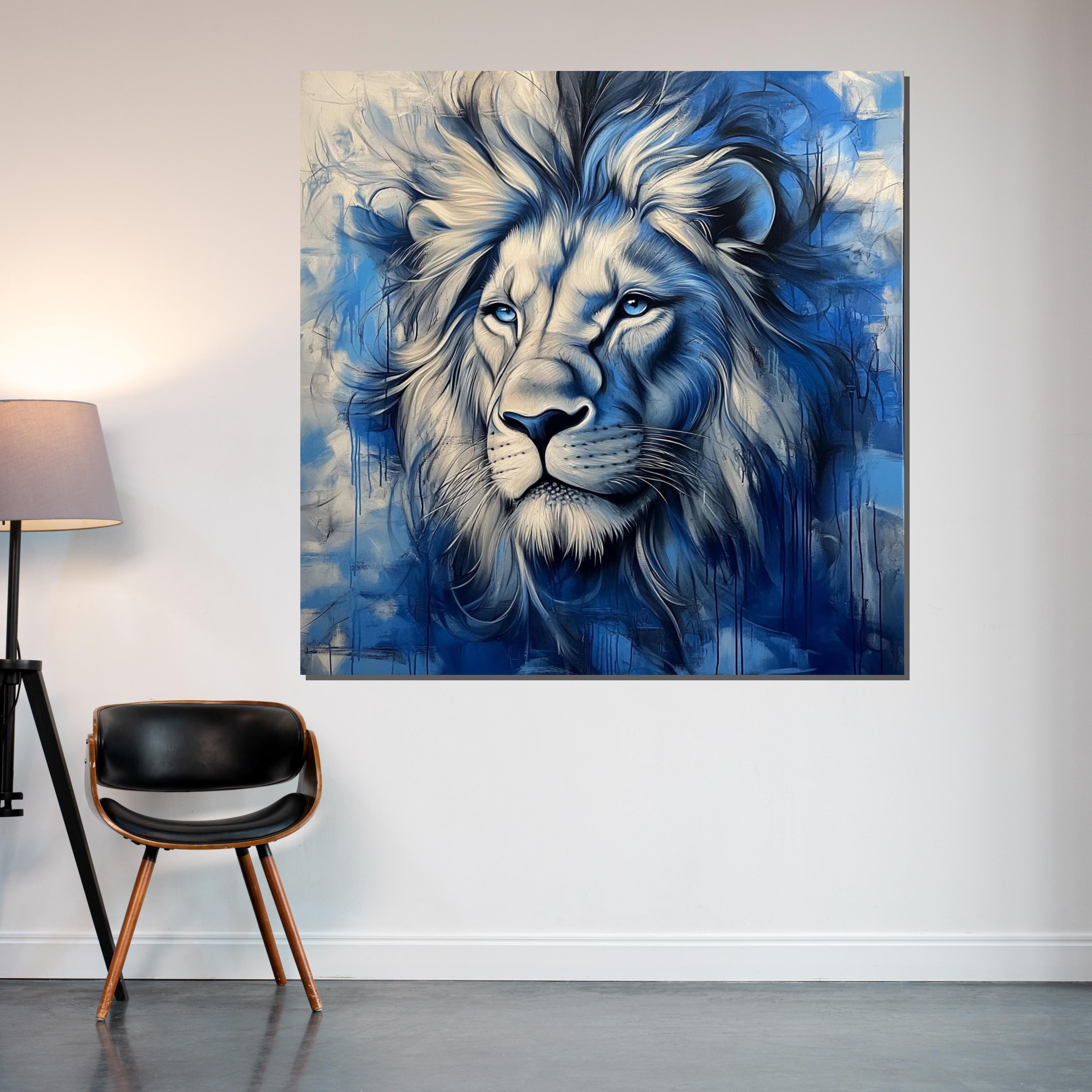 Majestic Blue Lion Canvas, Regal Animal Wall Art, Blue Lion Wall Print, Wildlife Poster, Wall Art Canvas Design, Ready to Hang