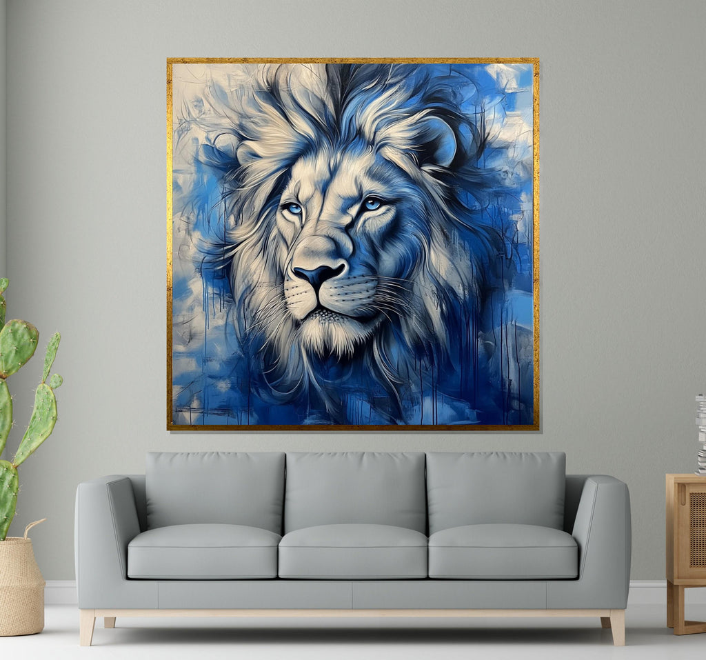 Majestic Blue Lion Canvas, Regal Animal Wall Art, Blue Lion Wall Print, Wildlife Poster, Wall Art Canvas Design, Ready to Hang