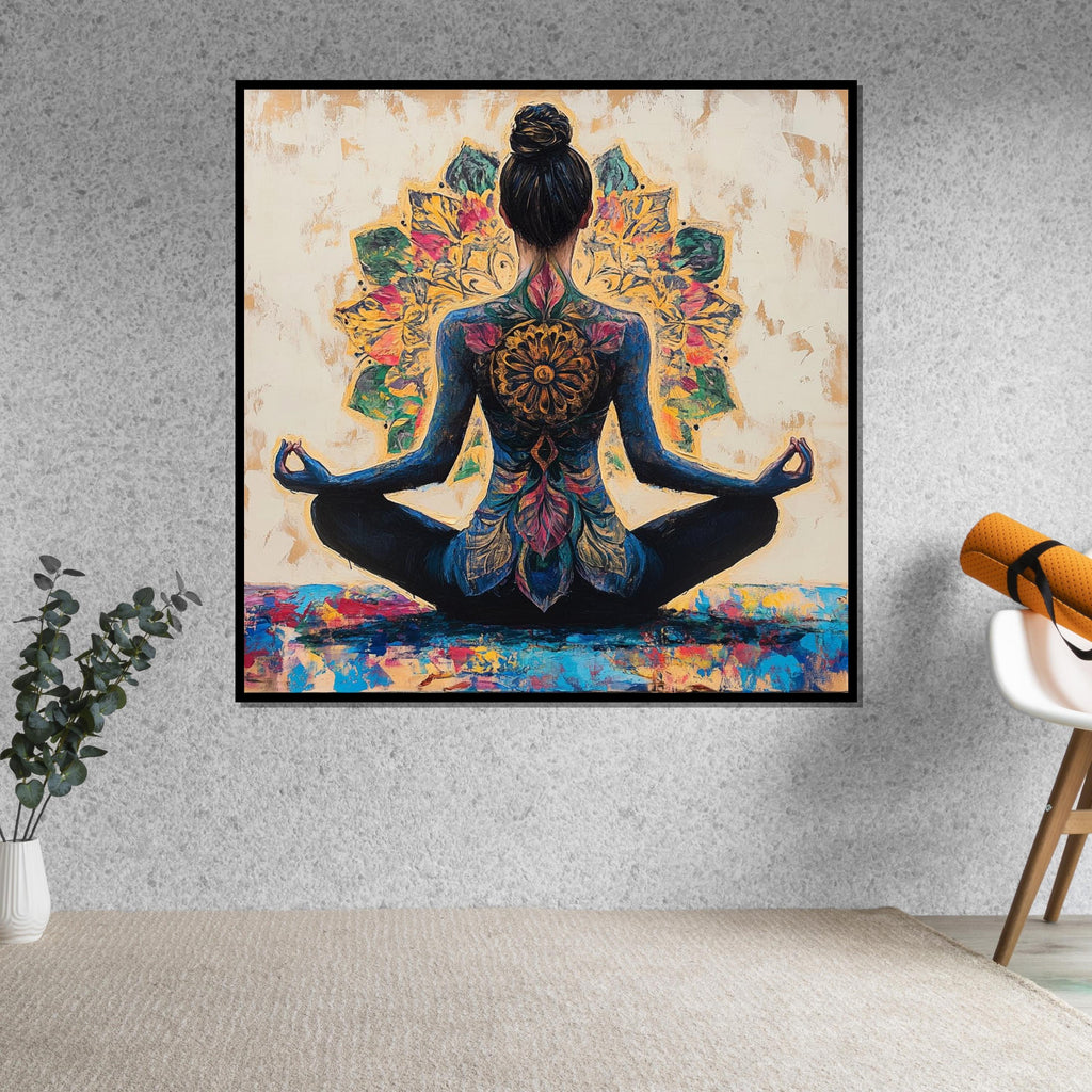 Yoga Mandala Canvas Art, Meditation Poster, Spiritual Wall Art Canvas, Colorful Meditation Print, Wall Art Canvas Design, Ready to Hang