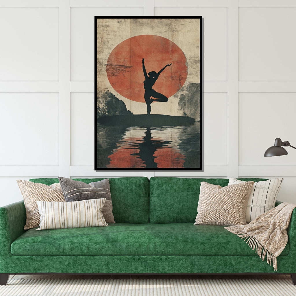Silhouette Yoga Canvas, Sunset Reflection Poster, Meditation Art, Wall Art Canvas Design, Zen Decor, Ready to Hang, Relaxing Home Decor