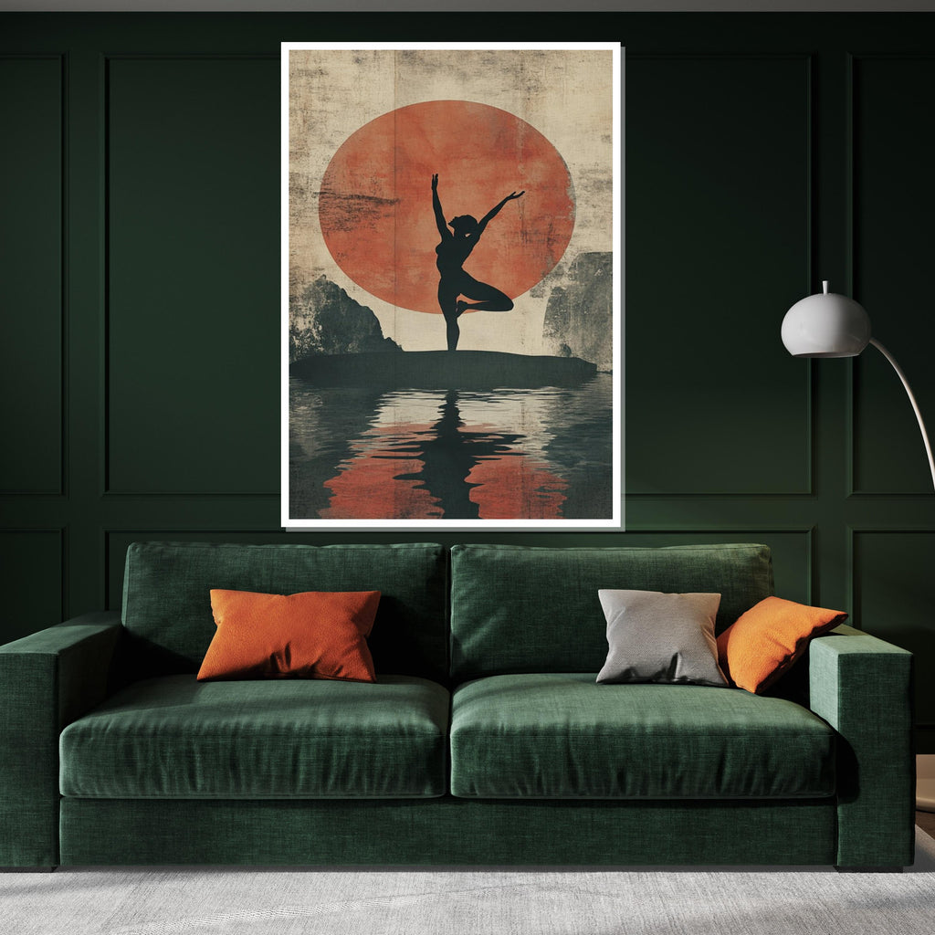 Silhouette Yoga Canvas, Sunset Reflection Poster, Meditation Art, Wall Art Canvas Design, Zen Decor, Ready to Hang, Relaxing Home Decor