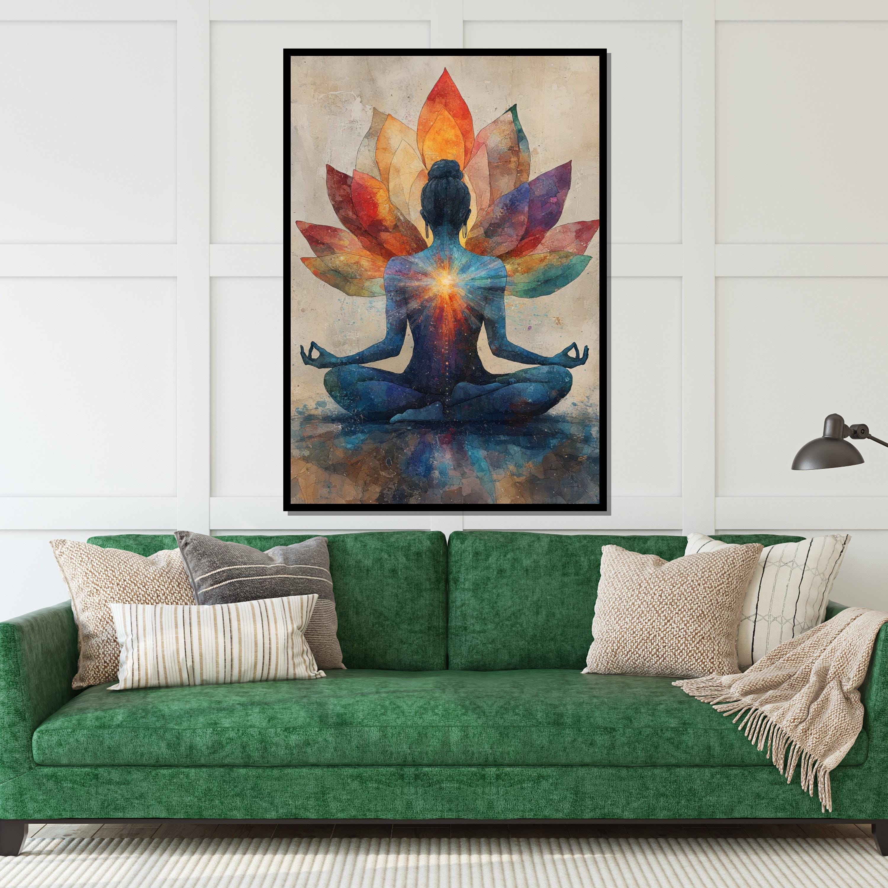 Meditative Lotus Canvas, Yoga Art, Colorful Meditation Poster, Wall Art Canvas Design, Chakra Energy, Ready to Hang Decoration