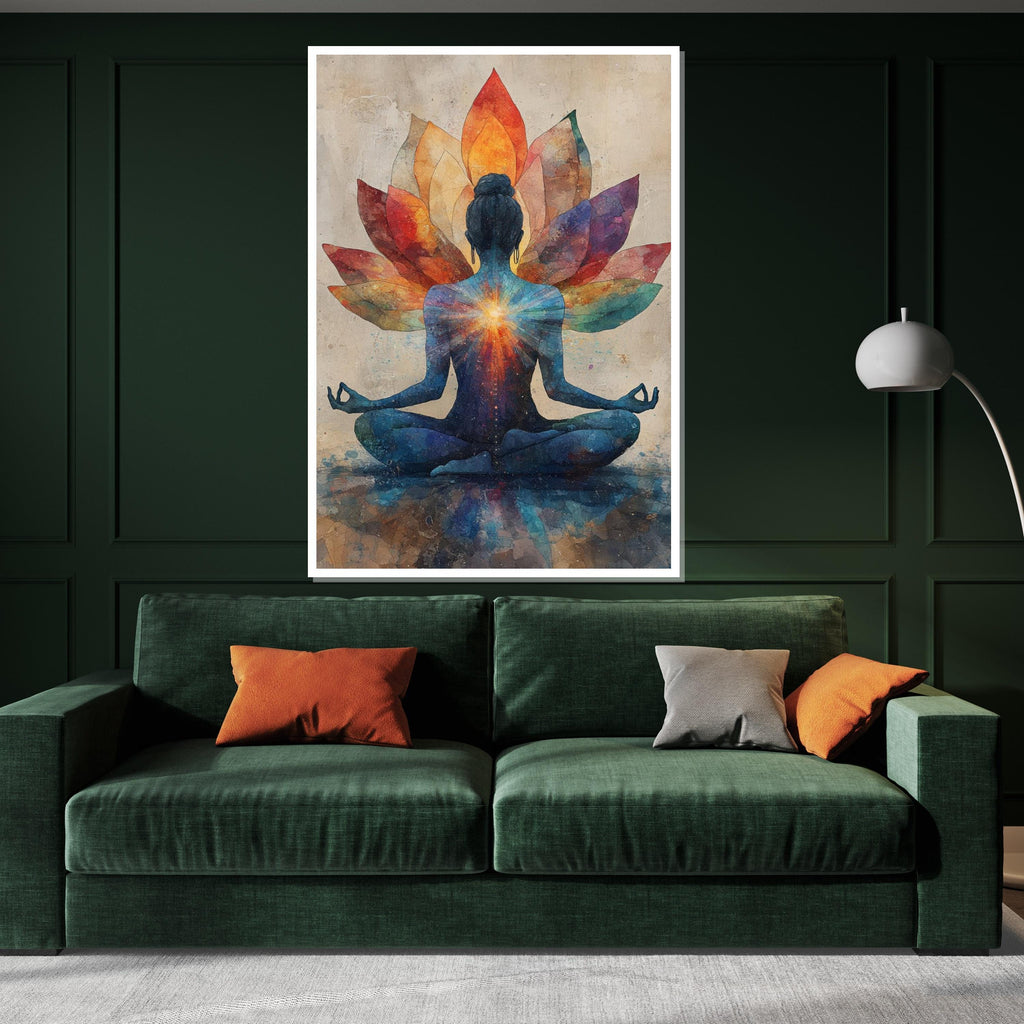 Meditative Lotus Canvas, Yoga Art, Colorful Meditation Poster, Wall Art Canvas Design, Chakra Energy, Ready to Hang Decoration