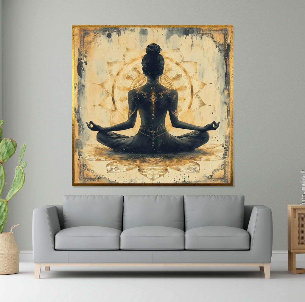 Meditative Lotus, Yoga Art Canvas, Spiritual Wall Art, Mandala Meditation Print, Zen Decor, Wall Art Canvas Design, Ready To Hang