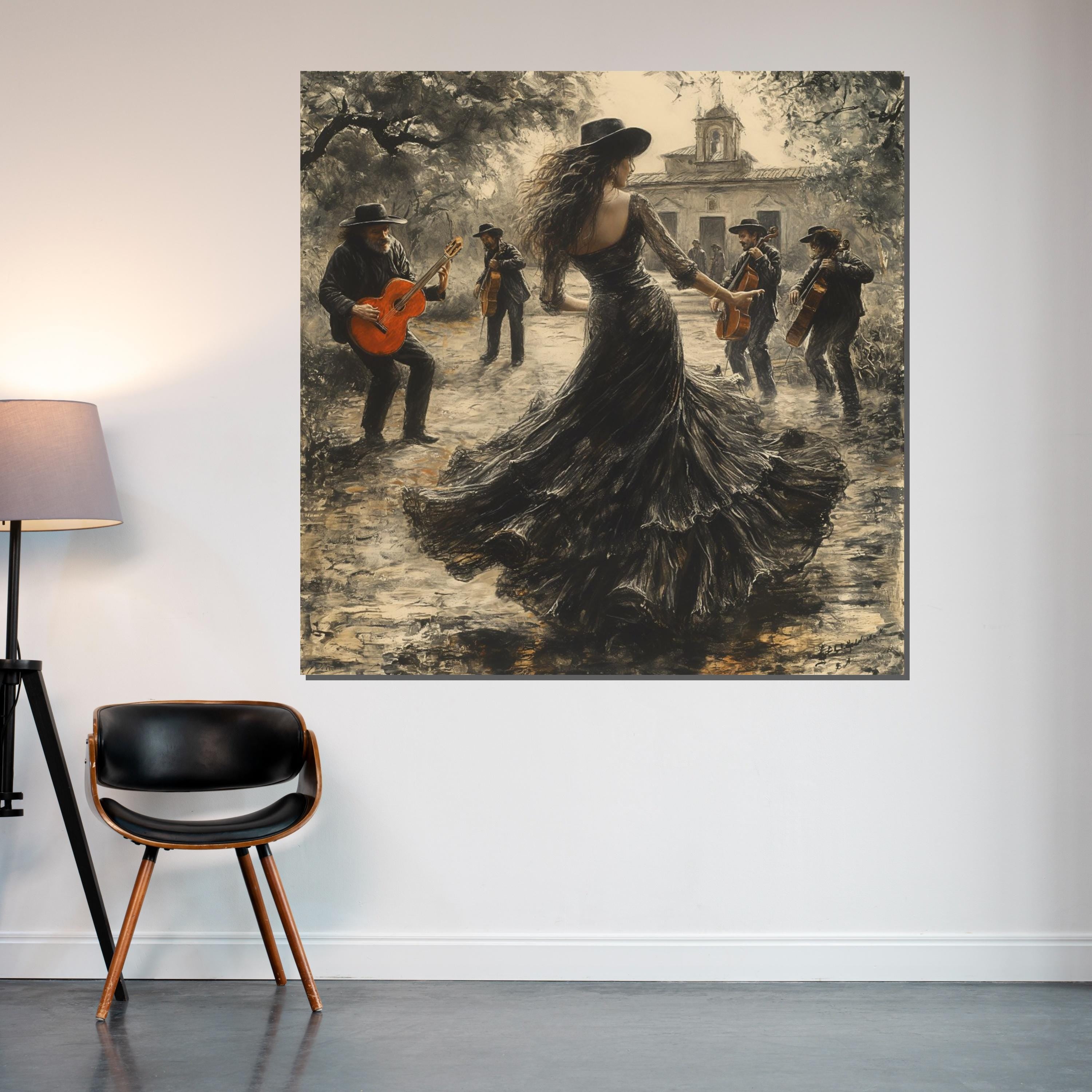 Flamenco Dancer Canvas, Spanish Music Wall Art, Guitarist Painting, Dance Scene Print, Wall Art Canvas Design, Ready to Hang Décor