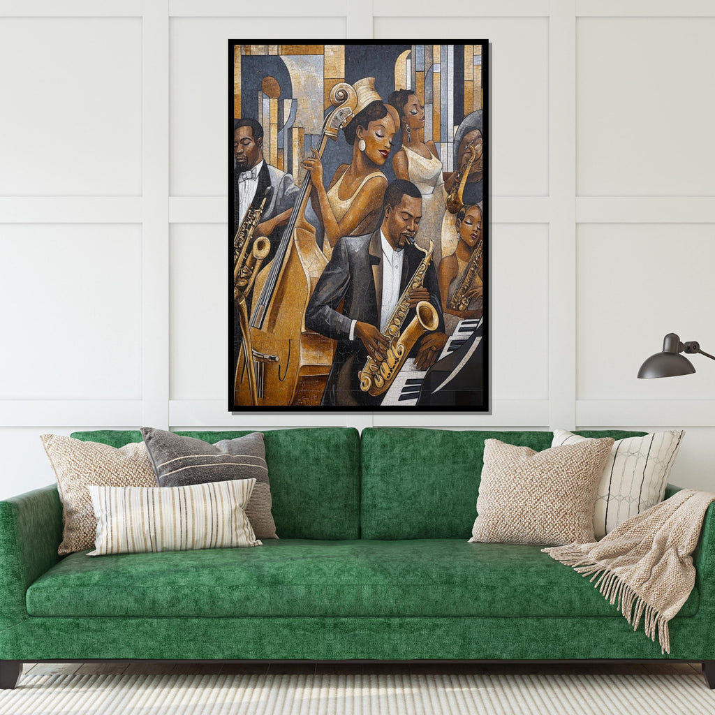 Jazz Ensemble Canvas, Elegant Musicians Wall Art, Saxophone Jazz Band Print, Wall Art Canvas Design, Ready to Hang Decoration