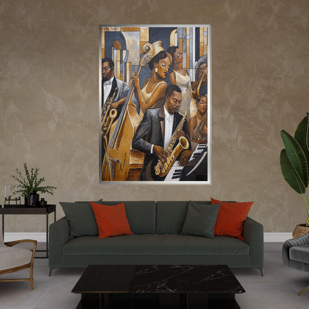 Jazz Ensemble Canvas, Elegant Musicians Wall Art, Saxophone Jazz Band Print, Wall Art Canvas Design, Ready to Hang Decoration