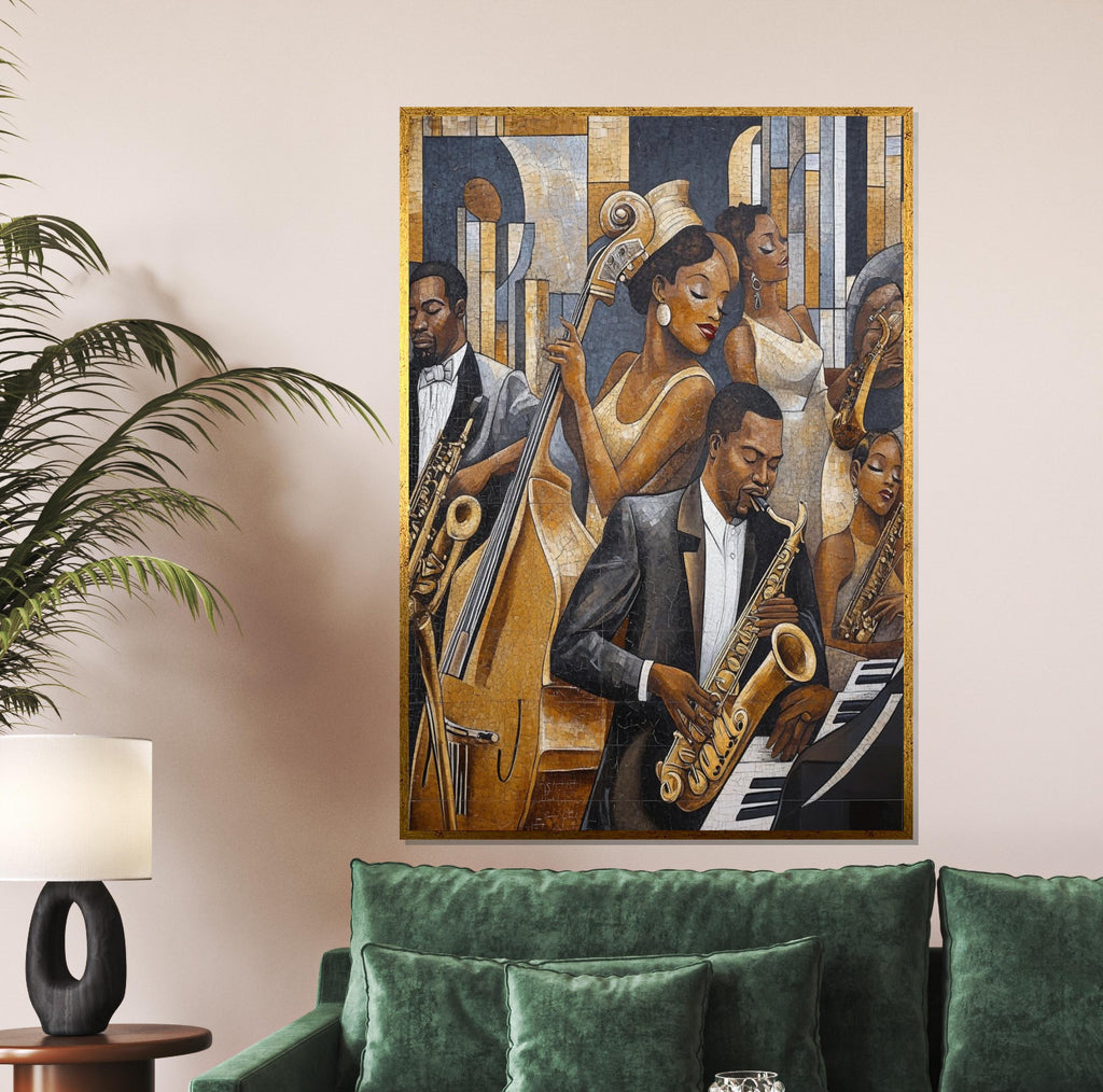 Jazz Ensemble Canvas, Elegant Musicians Wall Art, Saxophone Jazz Band Print, Wall Art Canvas Design, Ready to Hang Decoration