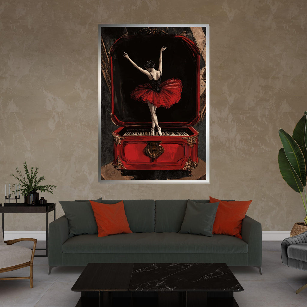 Ballerina Music Box Canvas, Red Dress Ballet Art, Elegant Wall Art, Dancer Print, Classic Style Decor, Wall Art Canvas Design, Ready to Hang