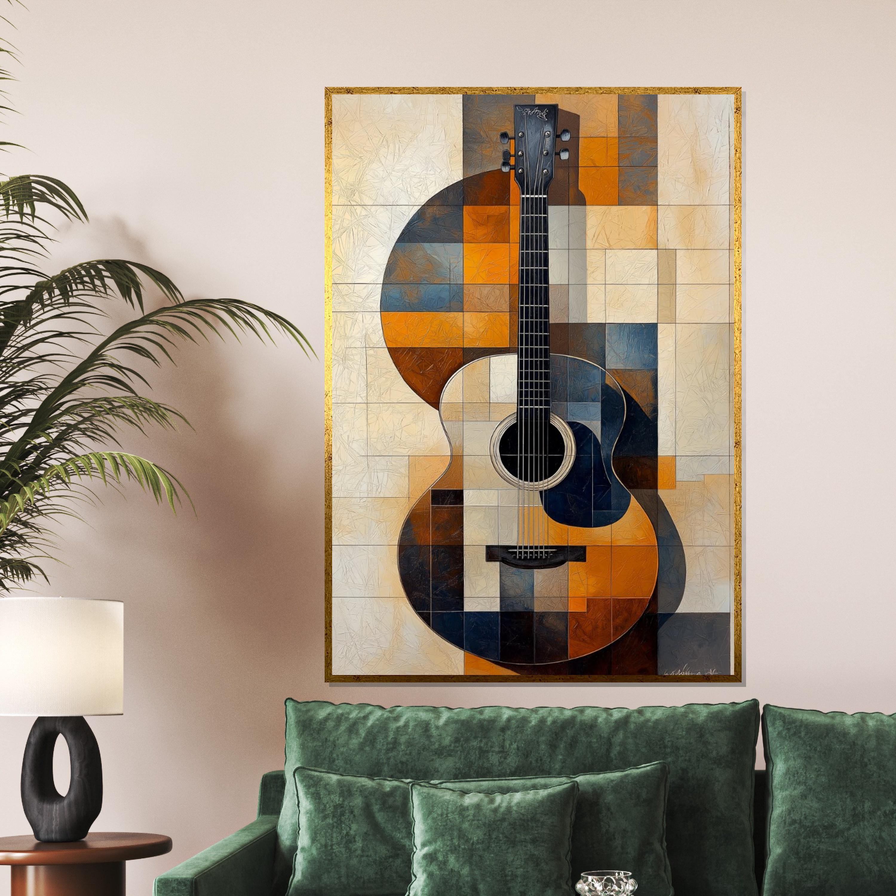 Geometric Guitar Canvas, Modern Guitar Wall Art, Abstract Music Canvas, Wall Art Canvas Design, Ready To Hang Decoration