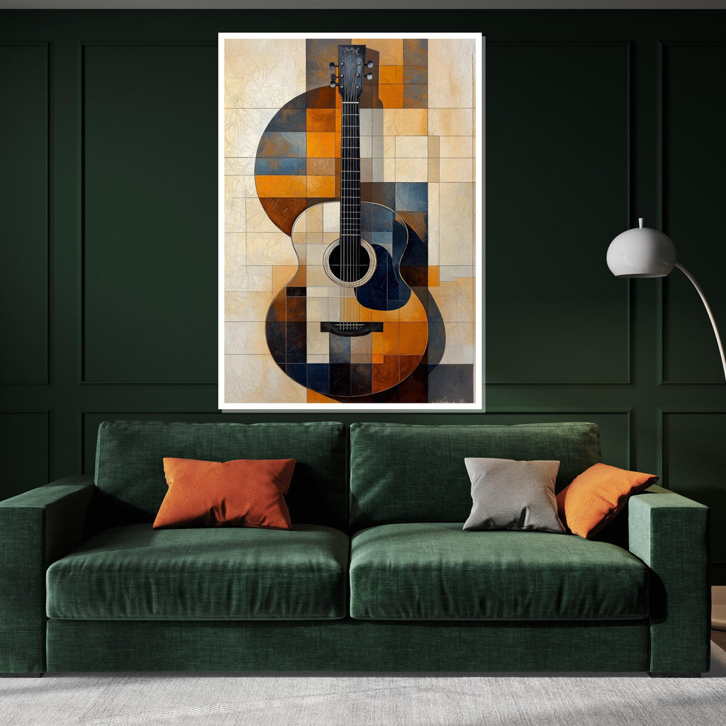 Geometric Guitar Canvas, Modern Guitar Wall Art, Abstract Music Canvas, Wall Art Canvas Design, Ready To Hang Decoration