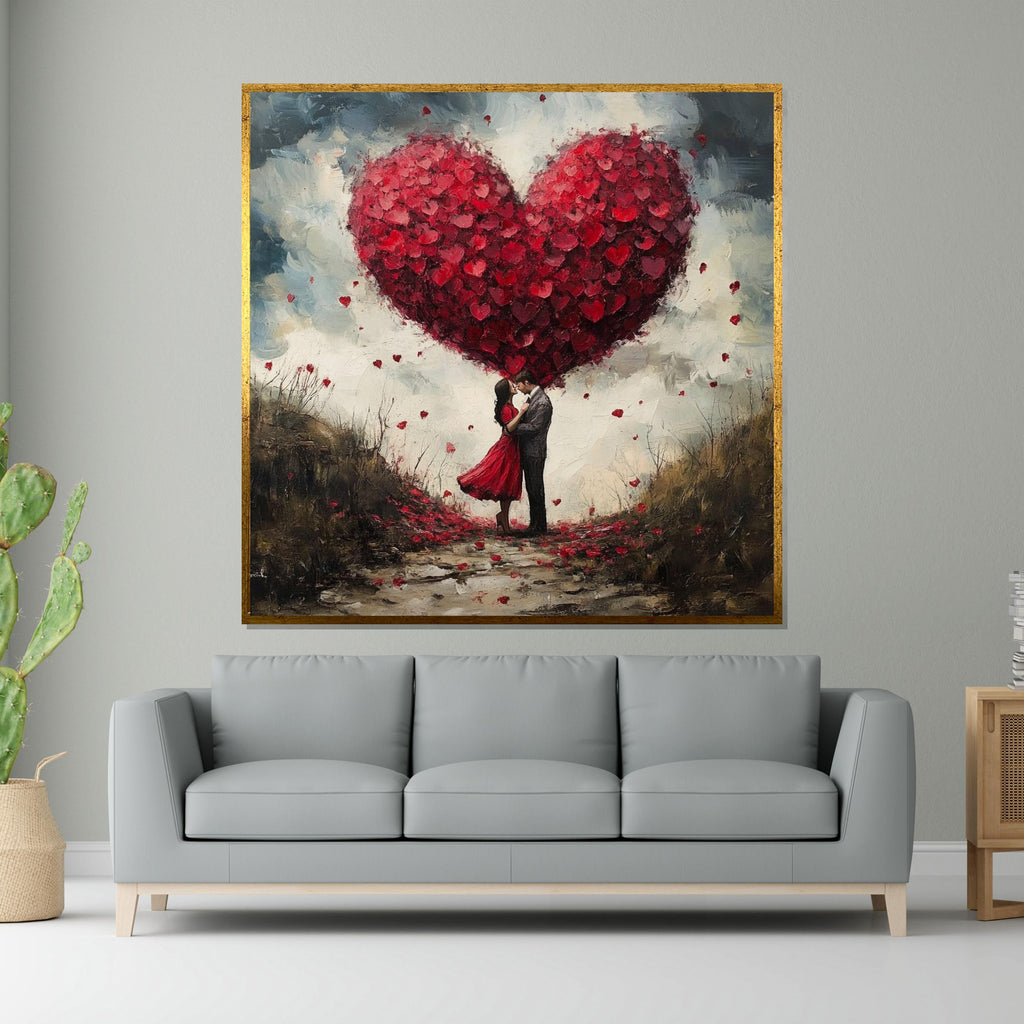 Romantic Heart Canvas, Couple in Love Art, Heart Balloon Wall Art, Romantic Wall Decor, Canvas Design, Ready to Hang Decoration