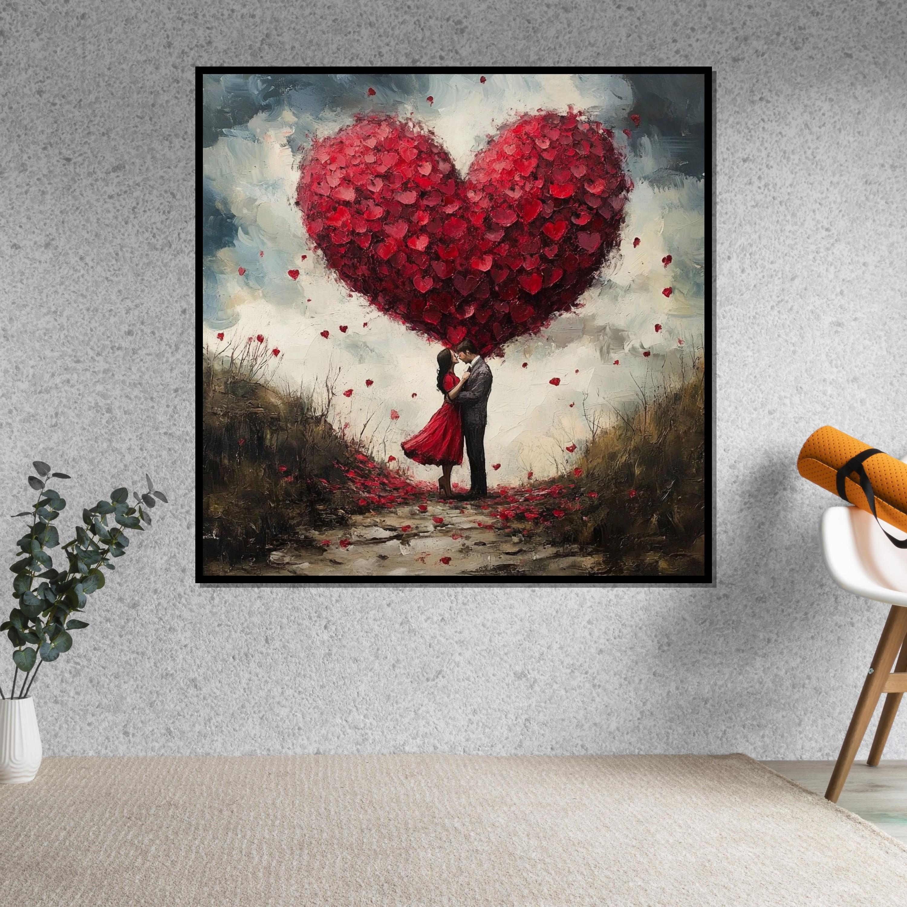 Romantic Heart Canvas, Couple in Love Art, Heart Balloon Wall Art, Romantic Wall Decor, Canvas Design, Ready to Hang Decoration