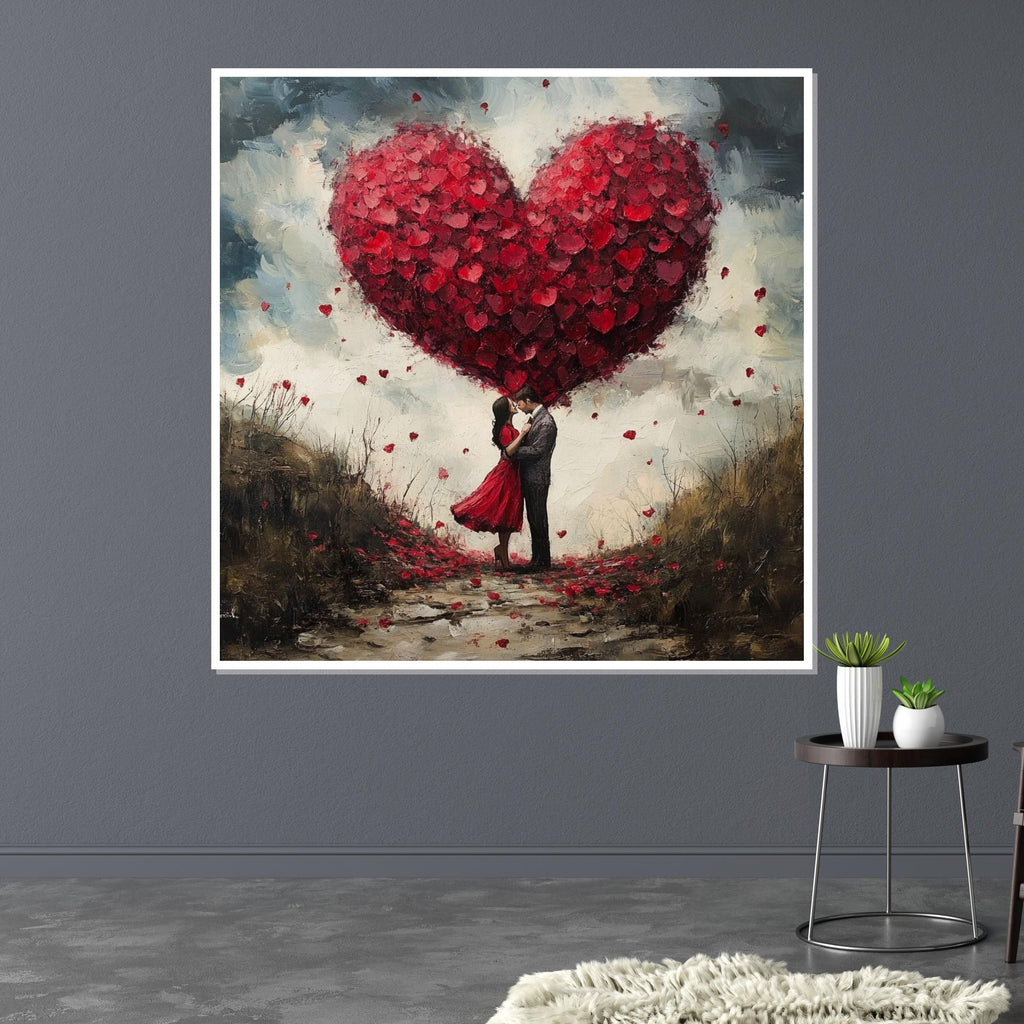 Romantic Heart Canvas, Couple in Love Art, Heart Balloon Wall Art, Romantic Wall Decor, Canvas Design, Ready to Hang Decoration