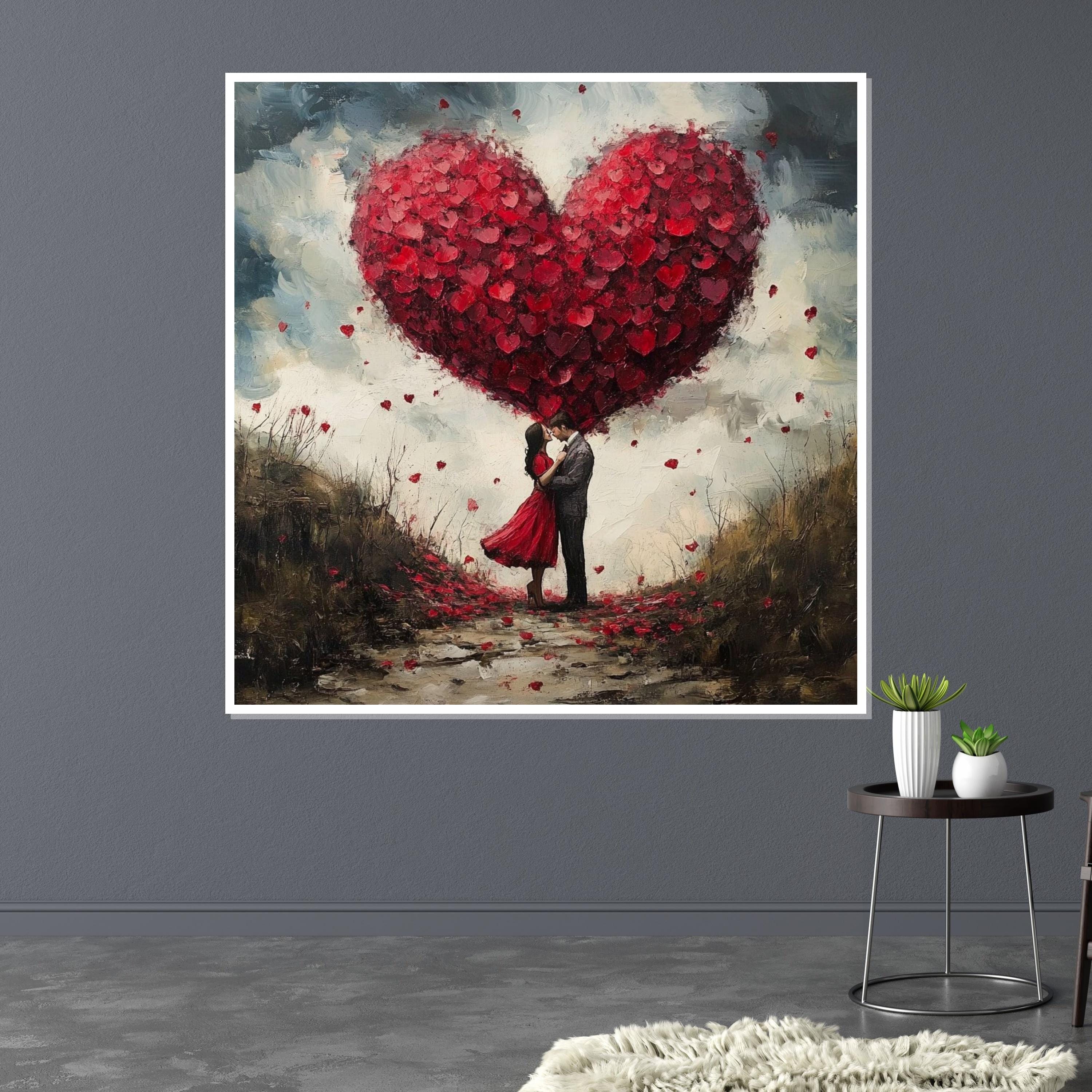 Romantic Heart Canvas, Couple in Love Art, Heart Balloon Wall Art, Romantic Wall Decor, Canvas Design, Ready to Hang Decoration