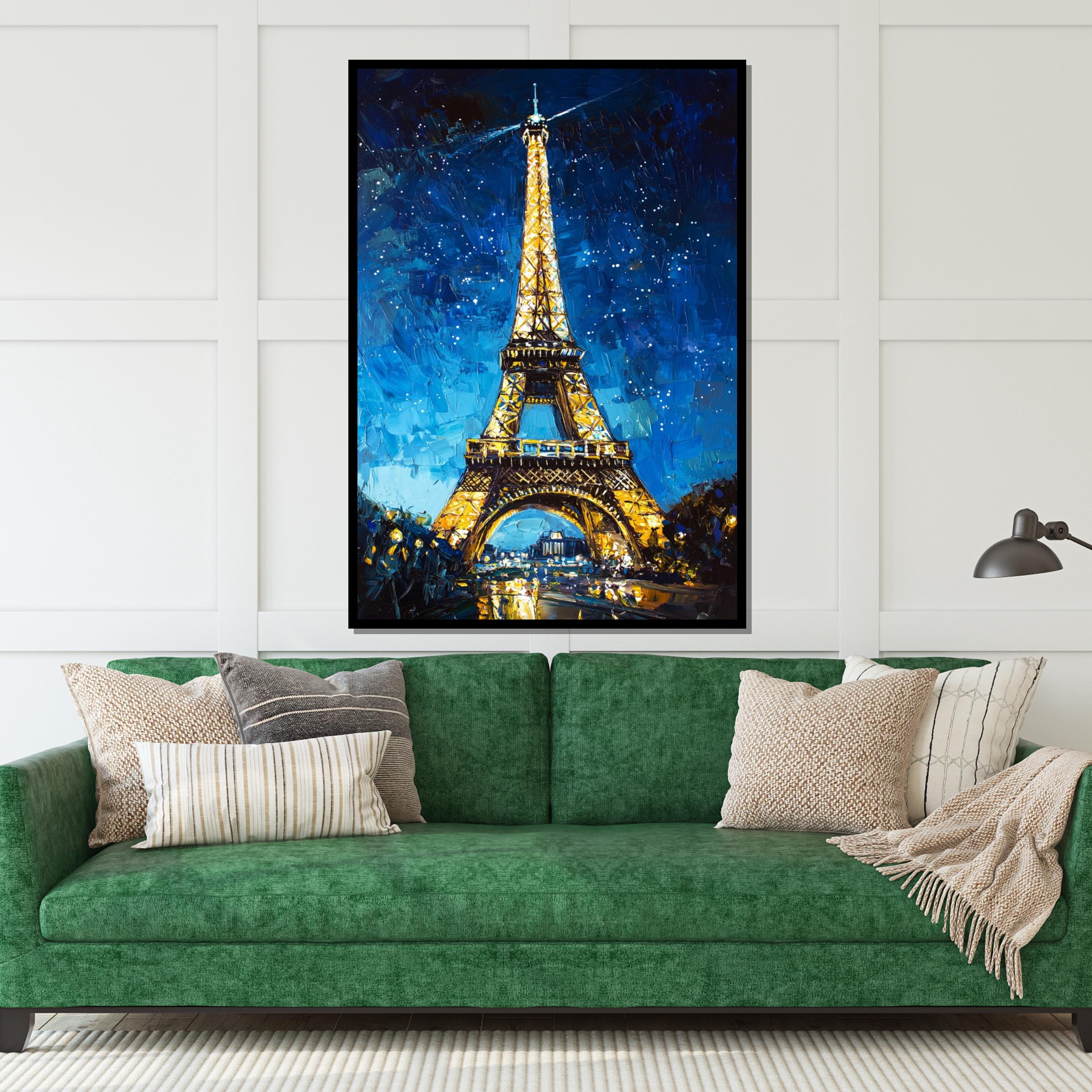 Eiffel Tower Night Canvas, Paris Wall Art, Cityscape Painting, Wall Art Canvas Design, Starry Night Decor, Ready to Hang