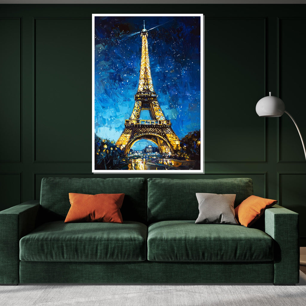 Eiffel Tower Night Canvas, Paris Wall Art, Cityscape Painting, Wall Art Canvas Design, Starry Night Decor, Ready to Hang
