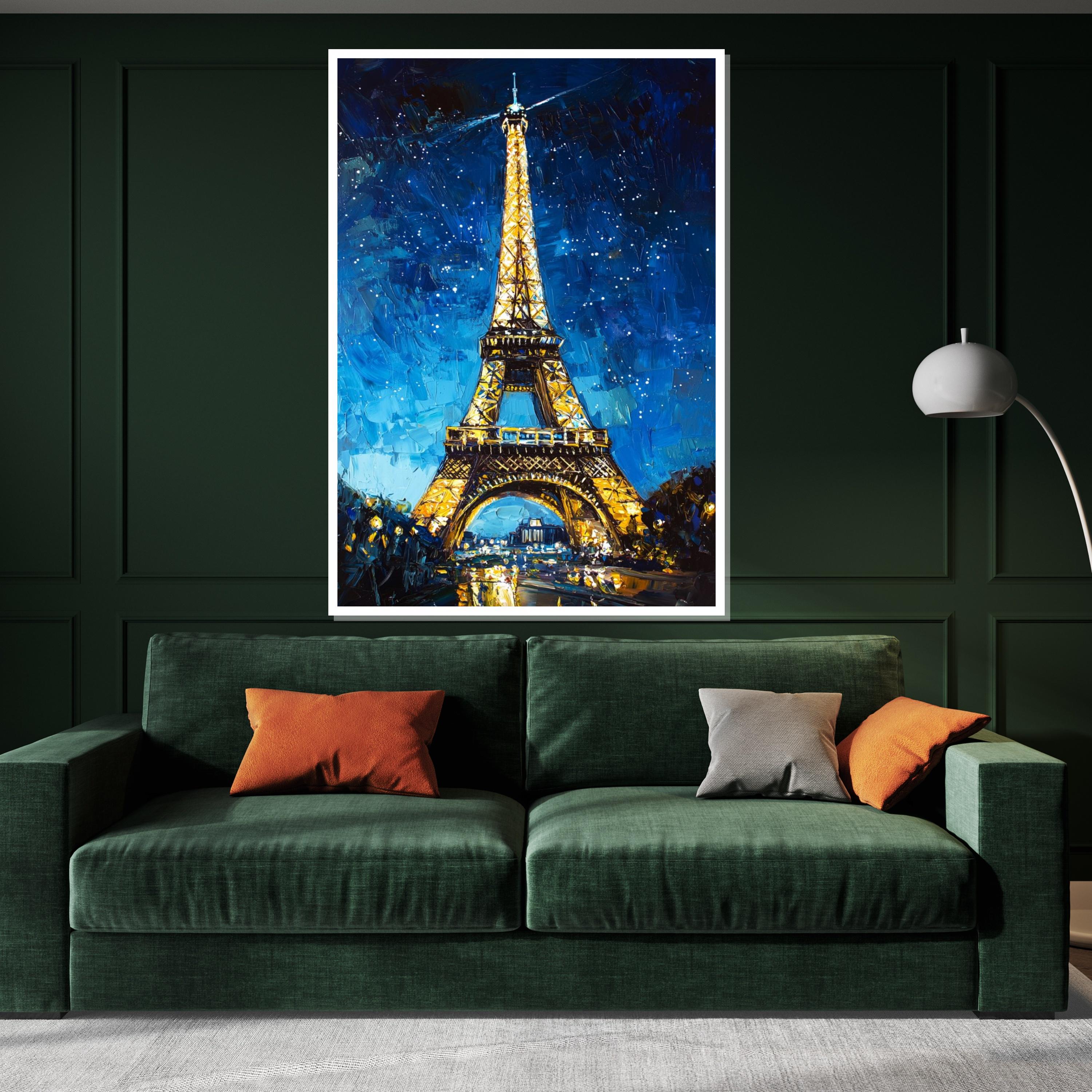 Eiffel Tower Night Canvas, Paris Wall Art, Cityscape Painting, Wall Art Canvas Design, Starry Night Decor, Ready to Hang