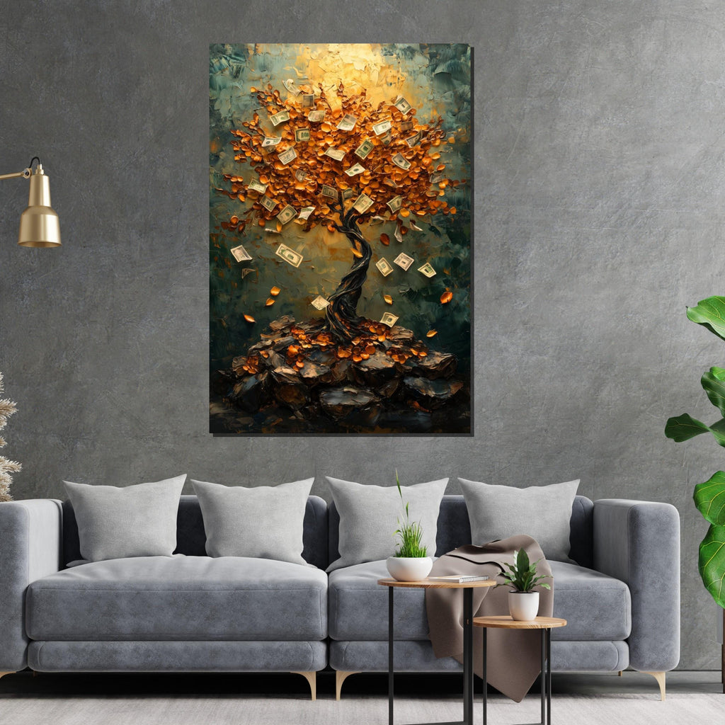 Money Tree Canvas, Prosperity Tree Art, Financial Wall Art, Abstract Canvas Design, Riches Poster, Wall Art Canvas, Ready To Hang Decor
