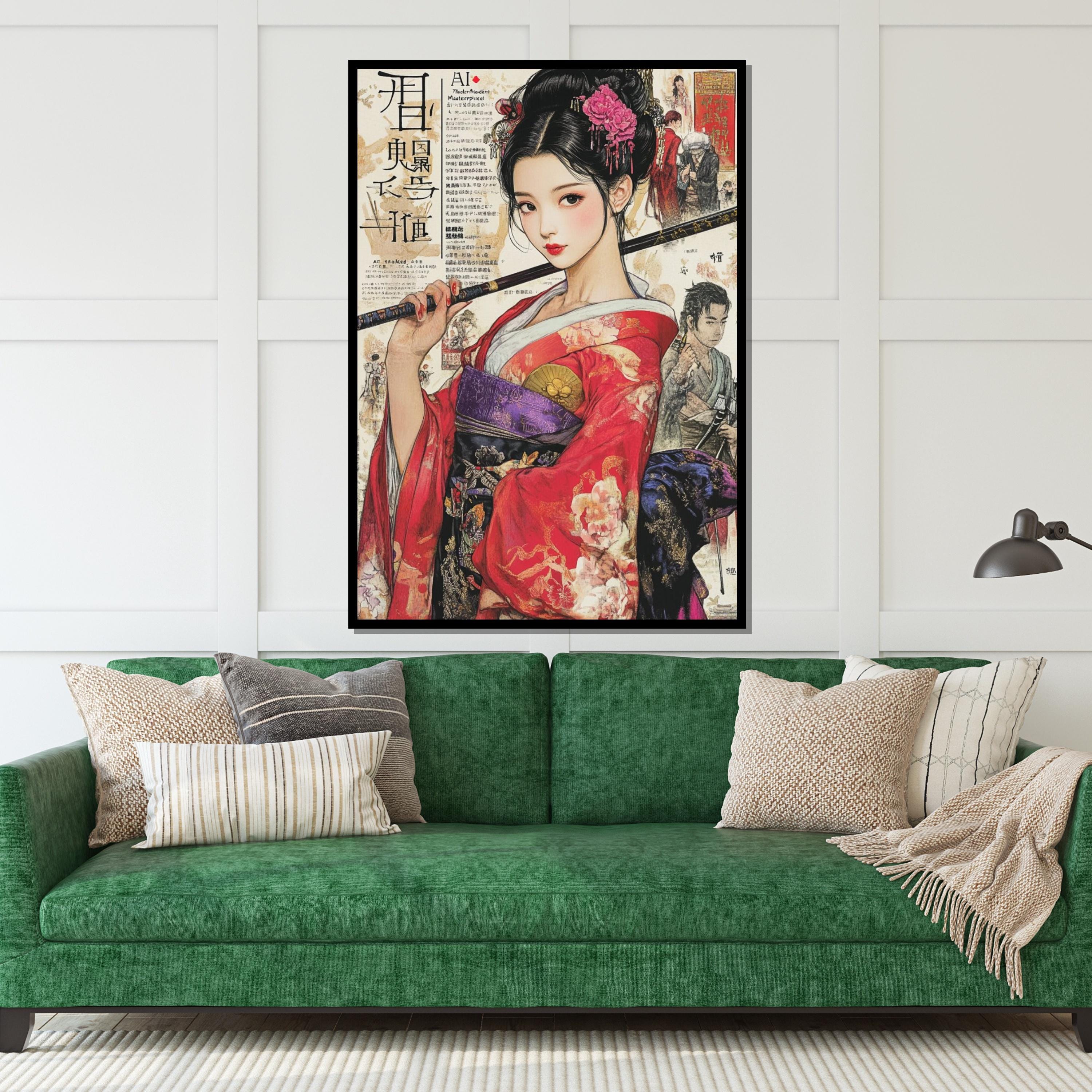 Geisha Elegance Canvas, Ethnic Wall Art, Japanese Kimono Lady Print, Artistic Wall Decor, Wall Art Canvas Design, Framed Art Ready to Hang