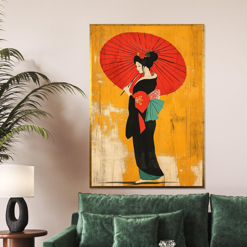 Geisha Elegance, Traditional Japanese Canvas Art, Cultural Wall Print, Woman with Umbrella Decor, Wall Art Canvas Design, Ready to Hang