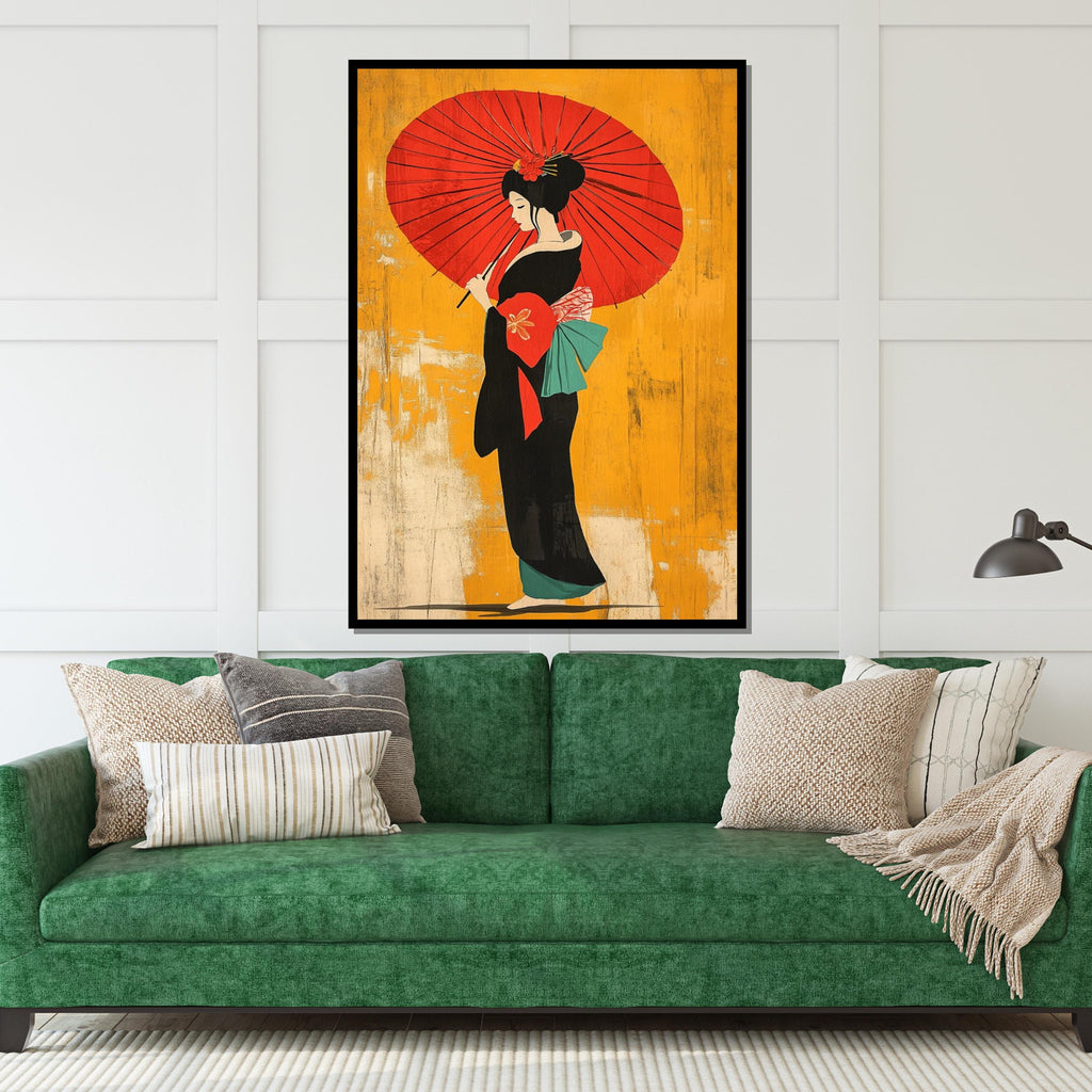 Geisha Elegance, Traditional Japanese Canvas Art, Cultural Wall Print, Woman with Umbrella Decor, Wall Art Canvas Design, Ready to Hang