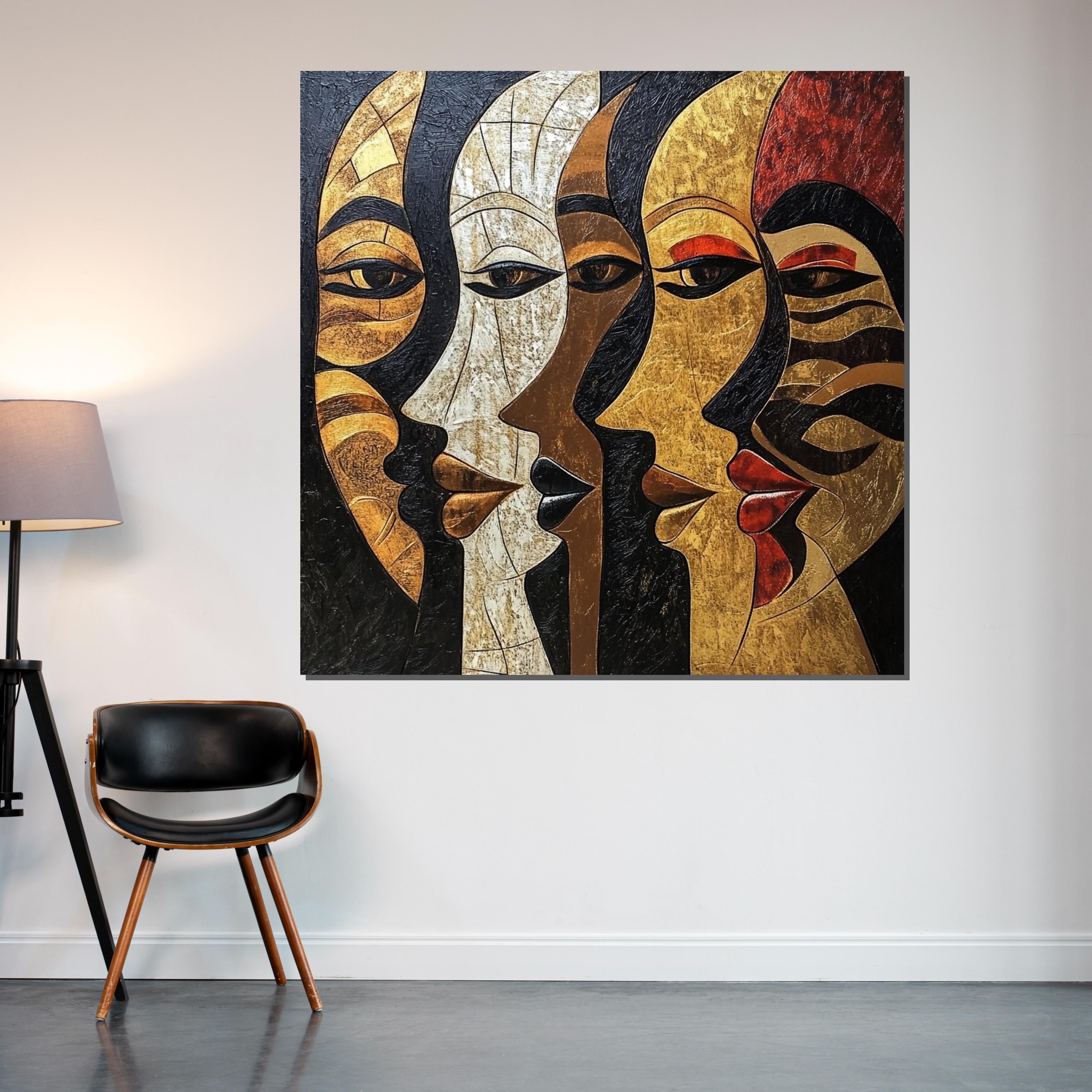 Abstract Faces Canvas, Ethnic Wall Art, Multicolor Faces Print, Modern Art Canvas Design, Framed Wall Art, Ready to Hang Decoration