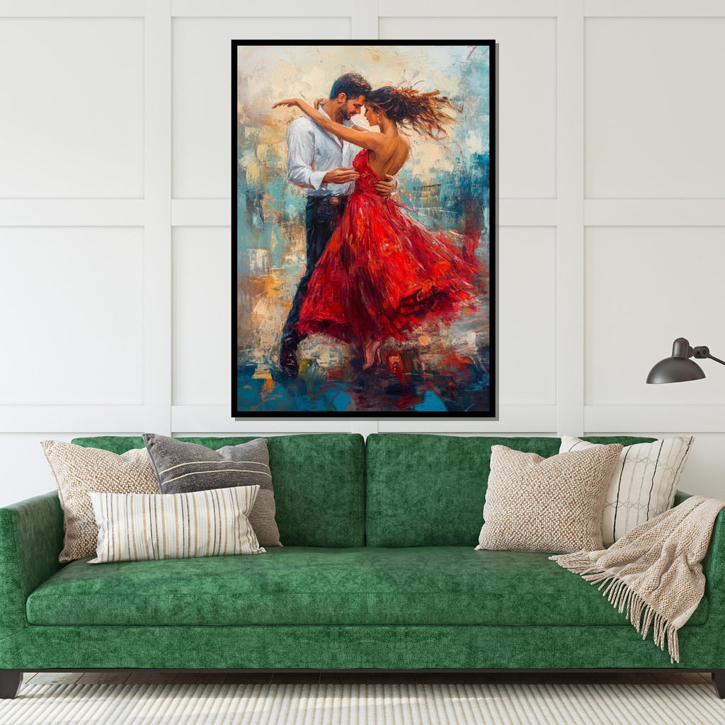 Dancing Couple Canvas, Romantic Dance Art, Red Dress Wall Art, Love in Motion Canvas Design, Ready to Hang Decoration