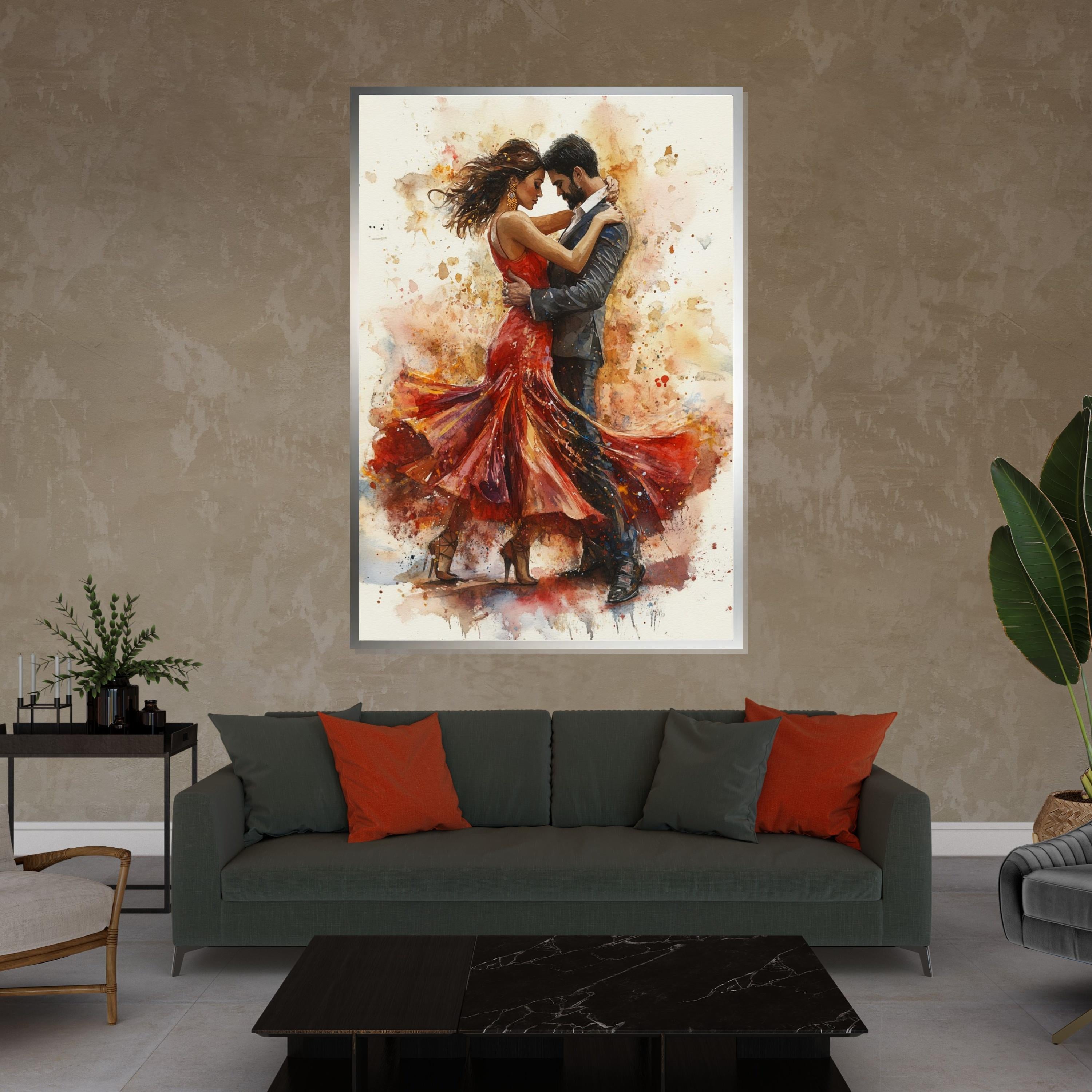 Passionate Dance Canvas, Romantic Couple Wall Art, Watercolor Style Poster, Dance Art Canvas, Wall Art Canvas Design, Ready to Hang Decor
