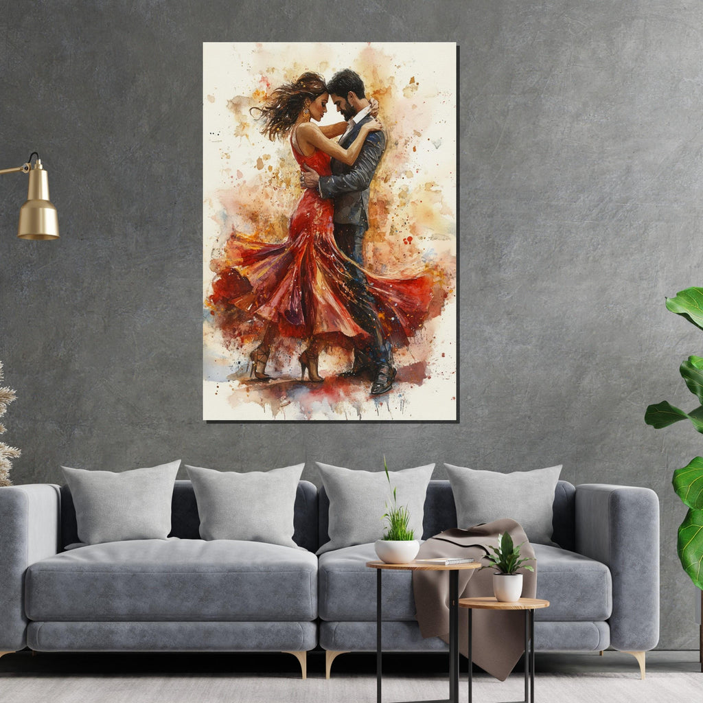 Passionate Dance Canvas, Romantic Couple Wall Art, Watercolor Style Poster, Dance Art Canvas, Wall Art Canvas Design, Ready to Hang Decor