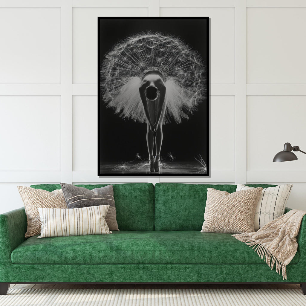 Ballerina Dandelion Dance Canvas, Elegant Ballet Wall Art, Graceful Dandelion Tutu Poster, Wall Art Canvas Design, Ready to Hang