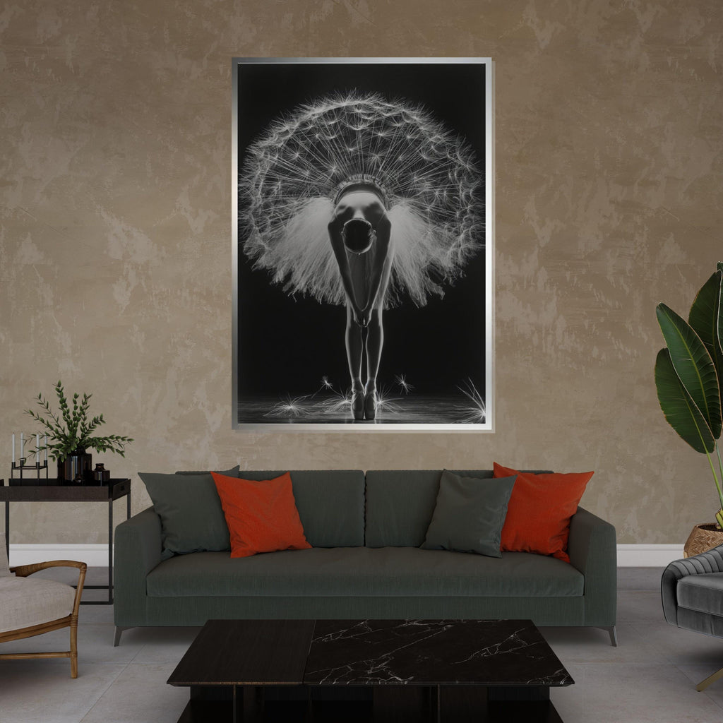 Ballerina Dandelion Dance Canvas, Elegant Ballet Wall Art, Graceful Dandelion Tutu Poster, Wall Art Canvas Design, Ready to Hang