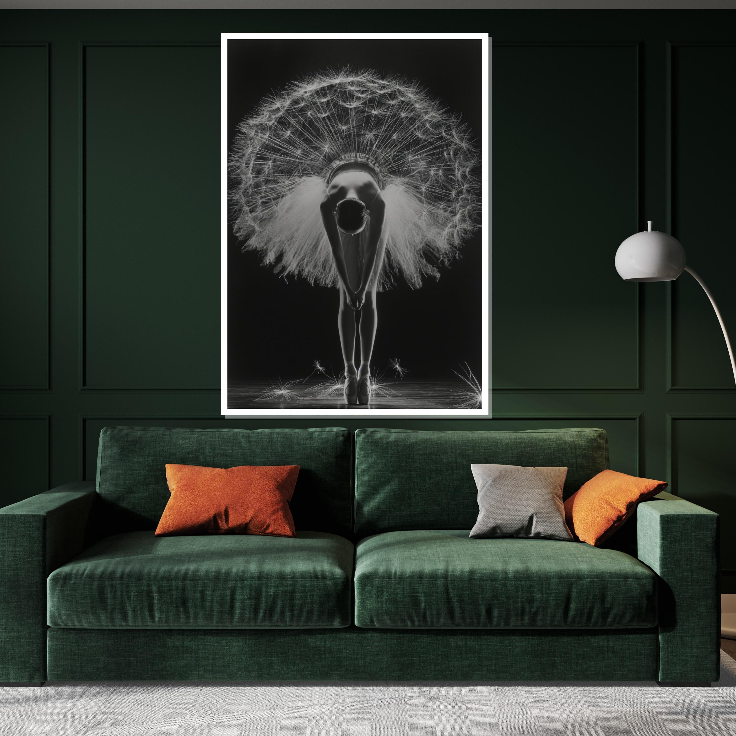 Ballerina Dandelion Dance Canvas, Elegant Ballet Wall Art, Graceful Dandelion Tutu Poster, Wall Art Canvas Design, Ready to Hang