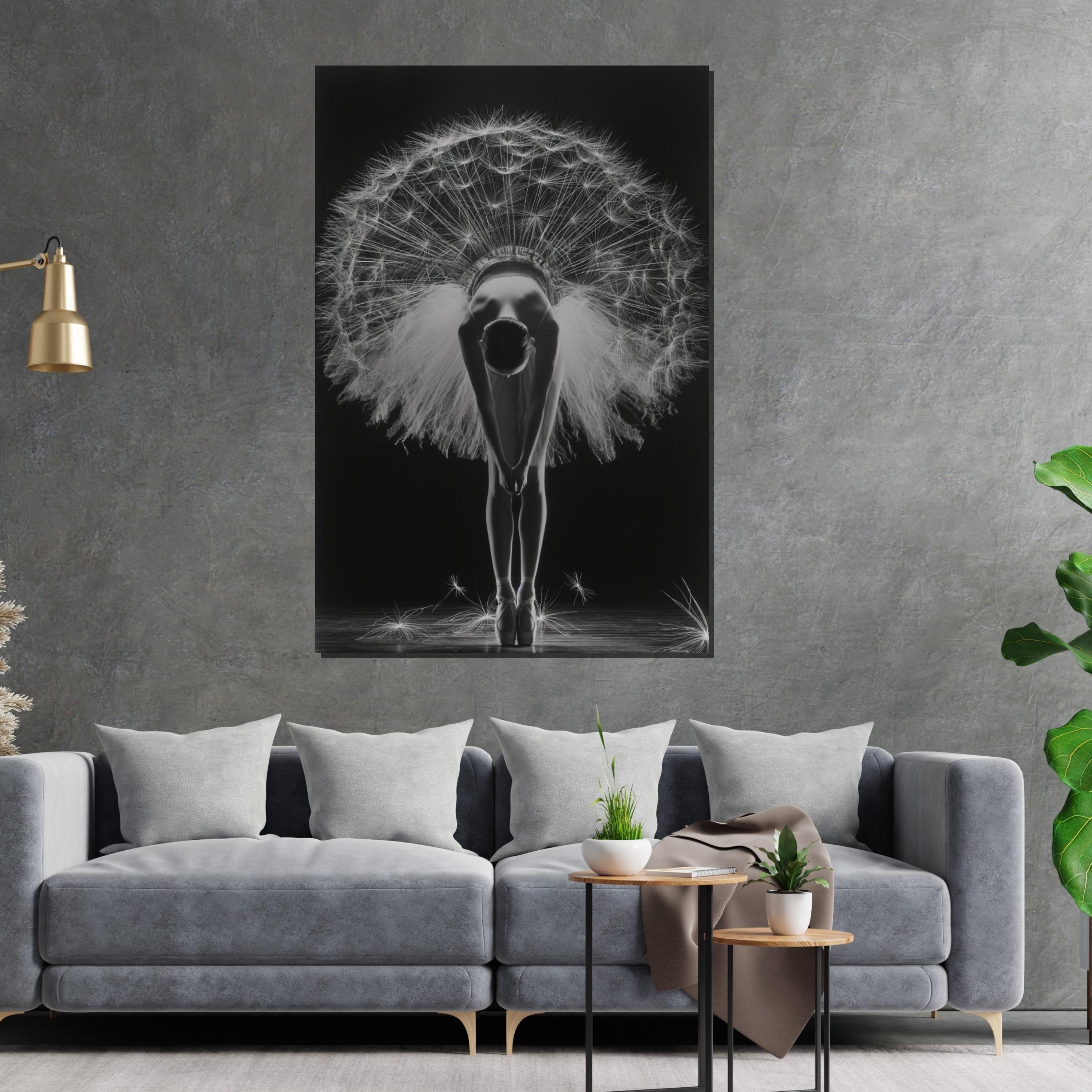 Ballerina Dandelion Dance Canvas, Elegant Ballet Wall Art, Graceful Dandelion Tutu Poster, Wall Art Canvas Design, Ready to Hang