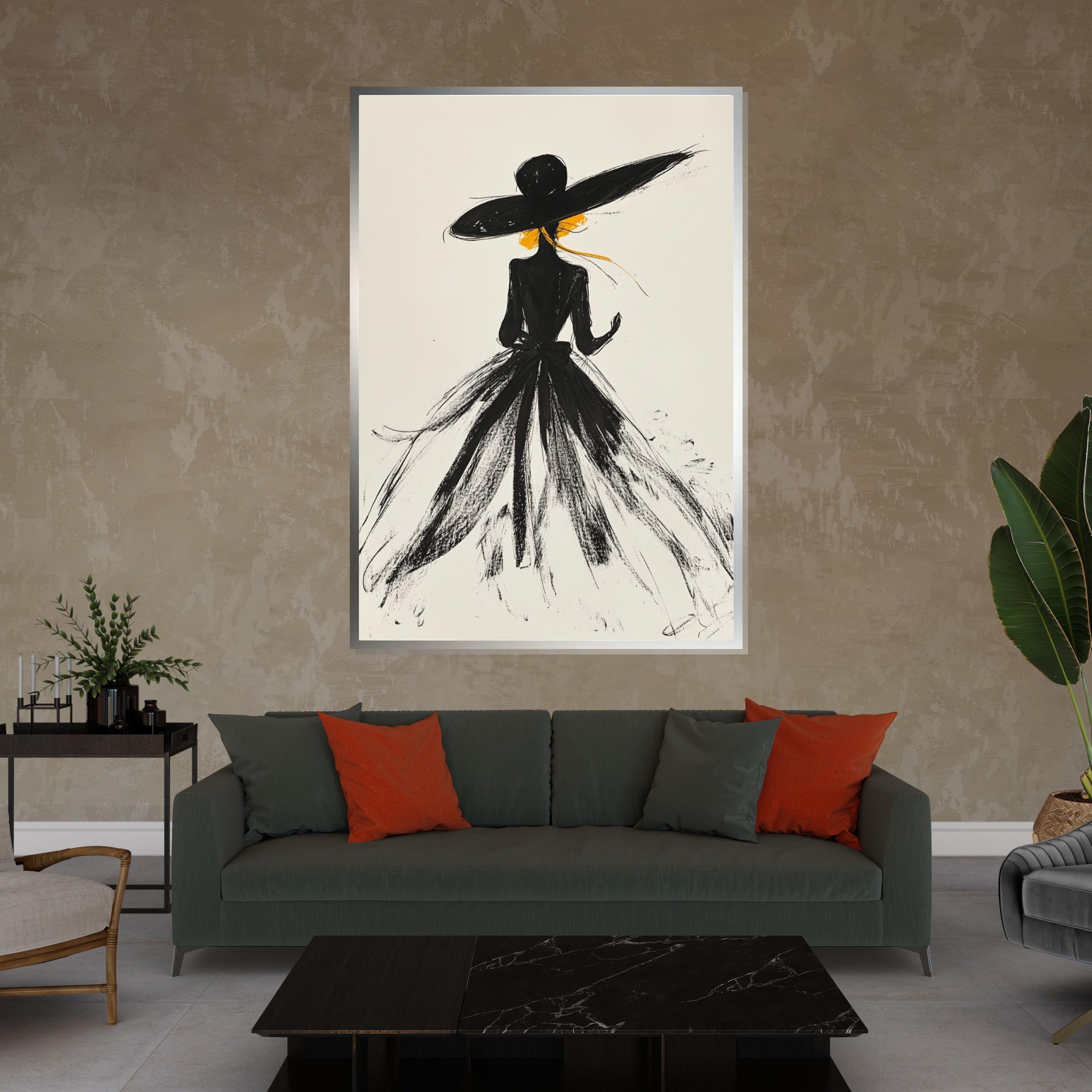 Elegant Silhouette Canvas, Fashion Art, Chic Wall Art, Modern Woman Canvas Design, Framed Art Print, Ready to Hang Decoration
