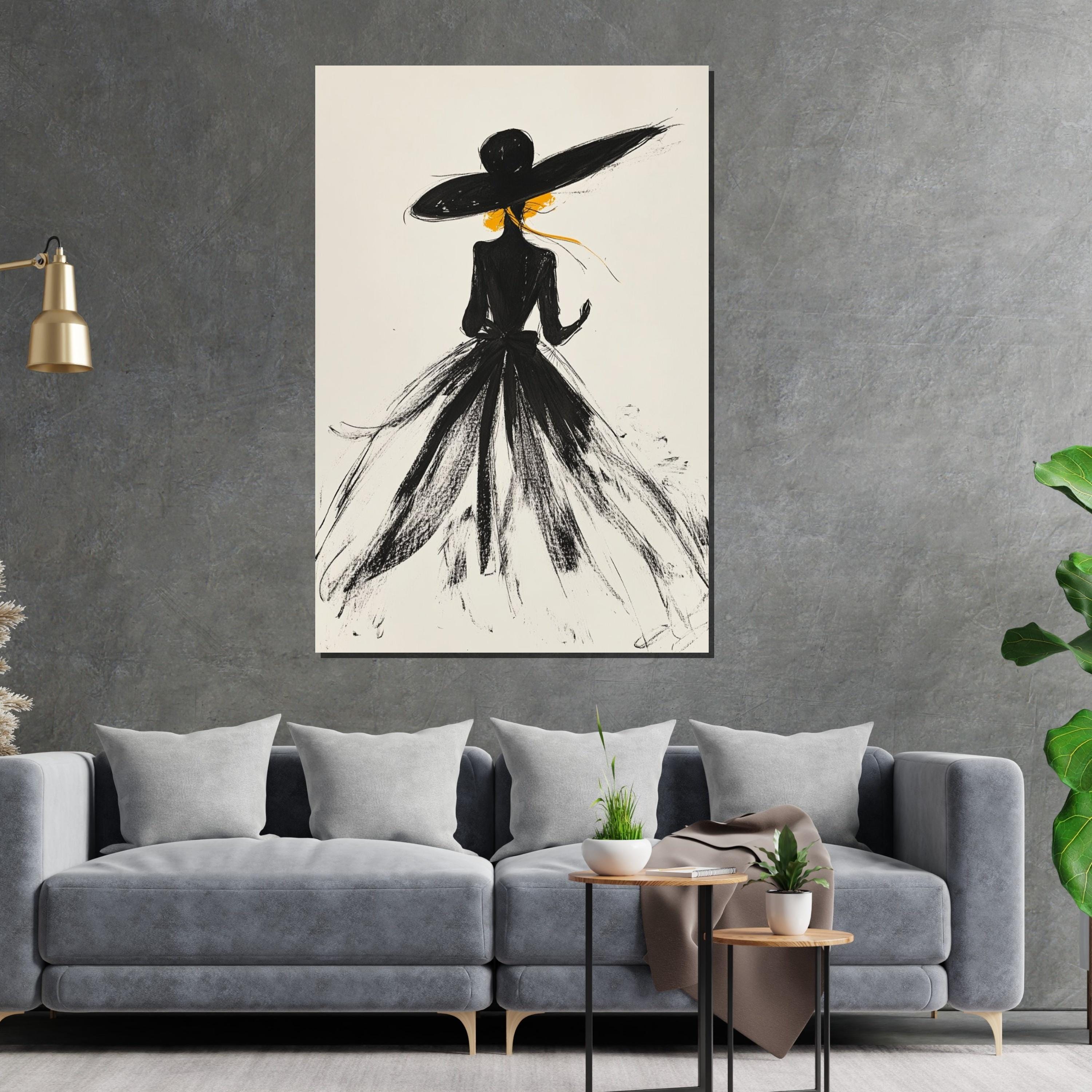 Elegant Silhouette Canvas, Fashion Art, Chic Wall Art, Modern Woman Canvas Design, Framed Art Print, Ready to Hang Decoration