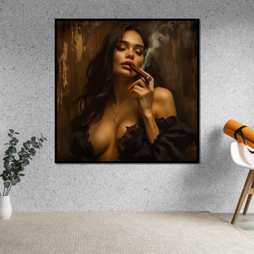 Woman Smoking Cigar Canvas Art, Sensual Portrait, Ready To Hang