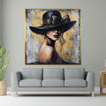Elegant Woman in Hat Canvas, Fashion Wall Art, Mysterious Lady Print, Canvas Design, Ready to Hang Decor, Modern Portrait Canvas