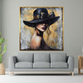 Elegant Woman in Hat Canvas, Fashion Wall Art, Mysterious Lady Print, Canvas Design, Ready to Hang Decor, Modern Portrait Canvas