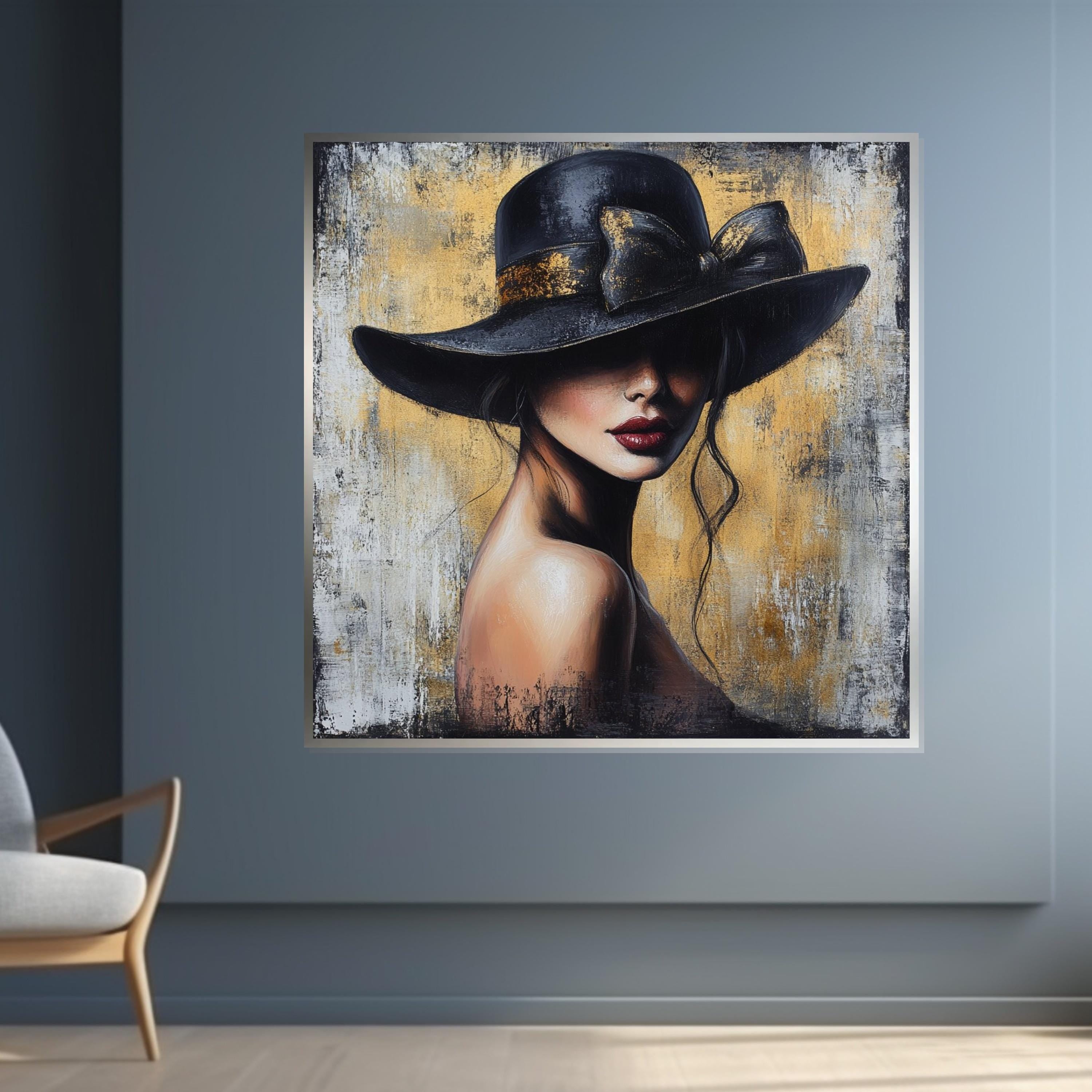 Elegant Woman in Hat Canvas, Fashion Wall Art, Mysterious Lady Print, Canvas Design, Ready to Hang Decor, Modern Portrait Canvas